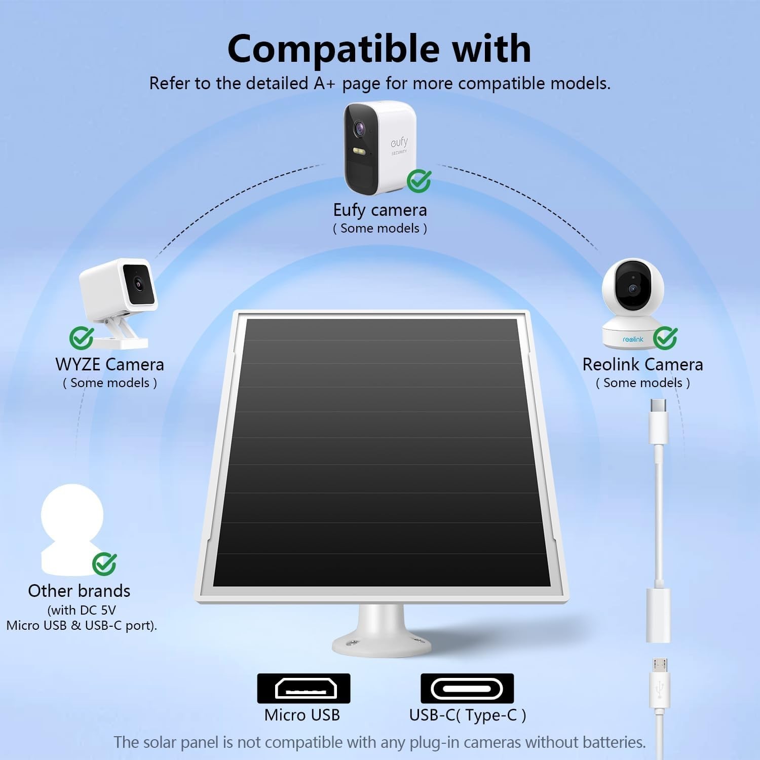 8W USB-C Solar Panel for Security Cameras, IP65 Waterproof Outdoor Solar Pane…