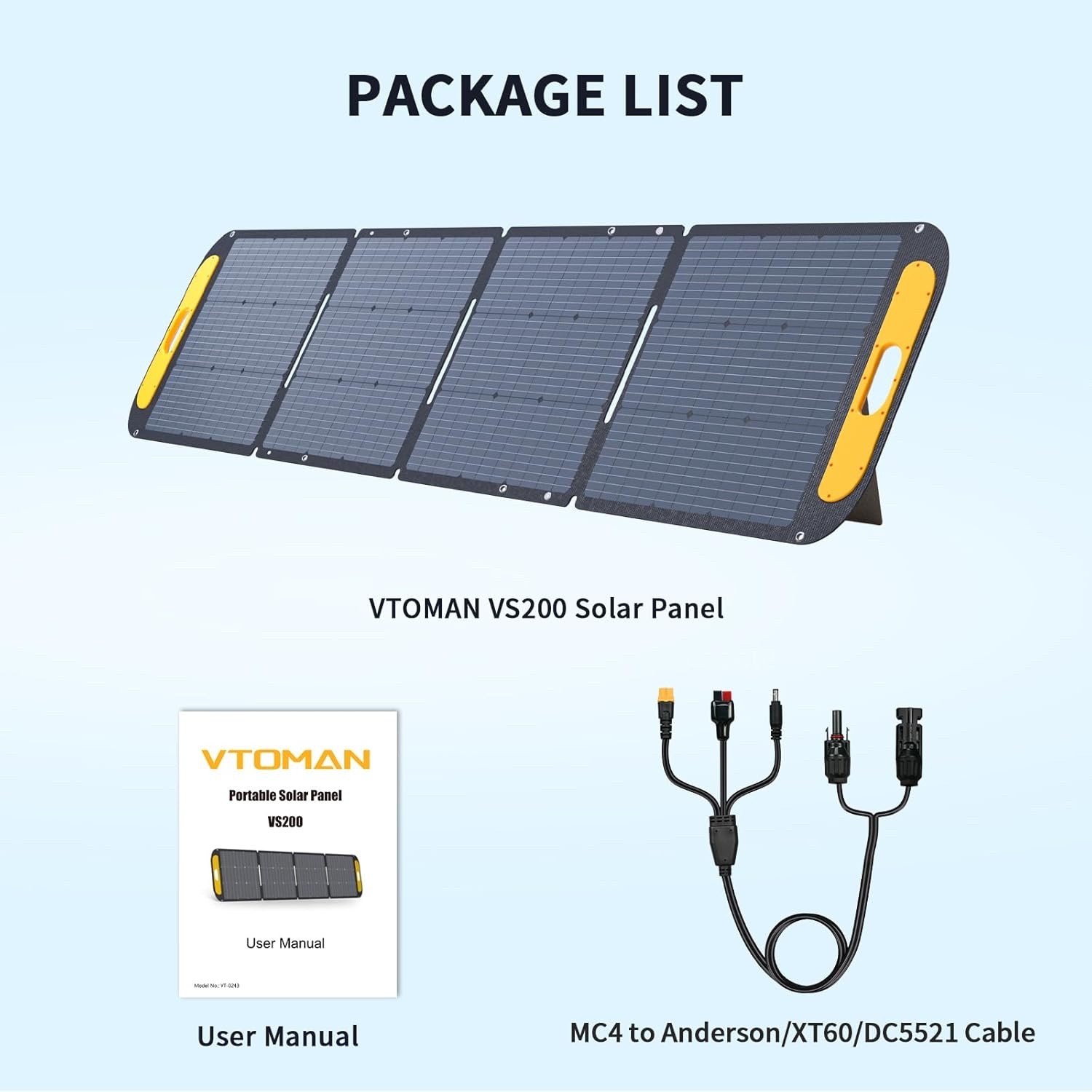 VTOMAN VS200 Portable Solar Panel for Power Station, 200W/19V/Foldable/IP67