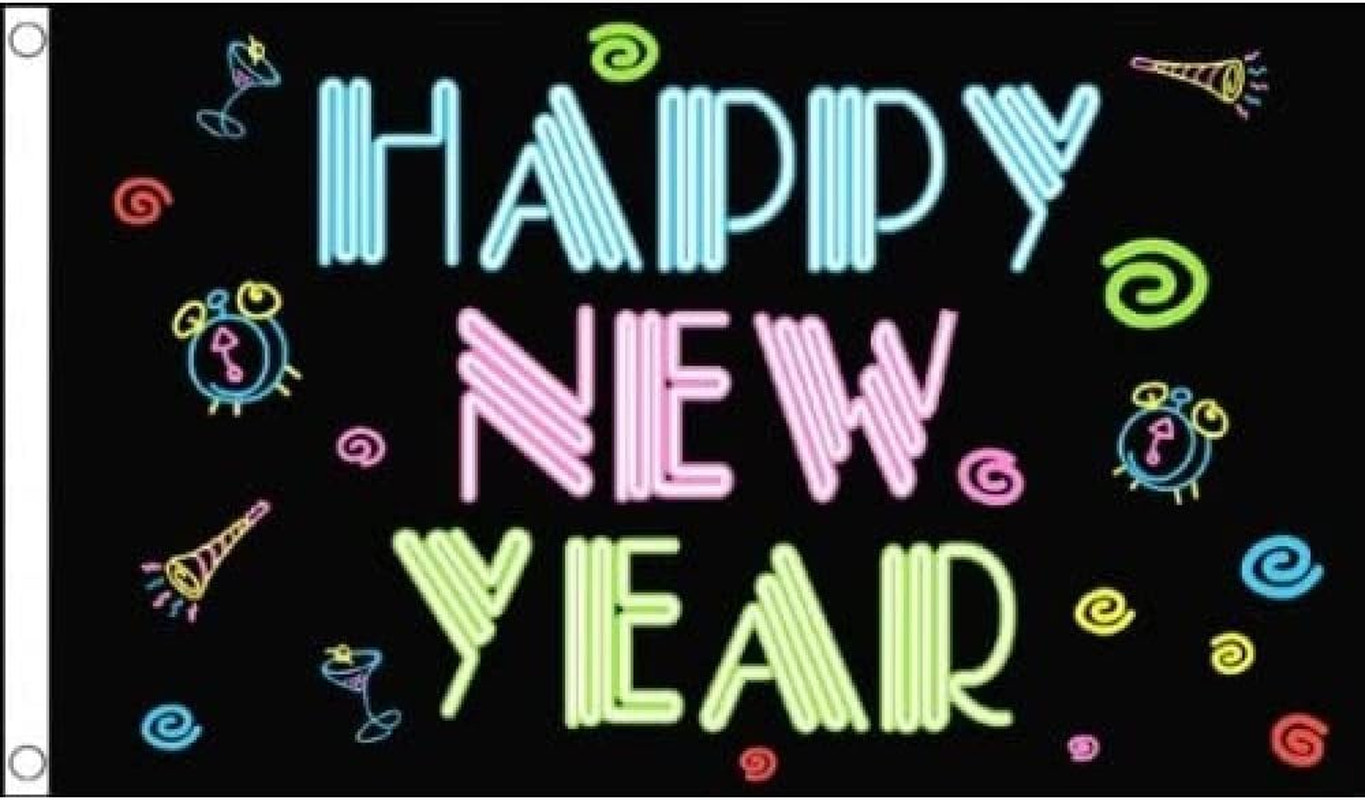 – Happy New Year (Neon) Flag – 3X5 Ft – 100D Polyester New Year Party Banner wit