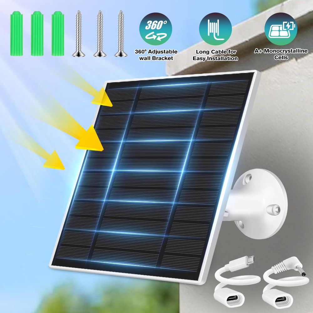 5W 5V Solar Panel USB C Power for CCTV Camera Security Battery Charger Outdoor