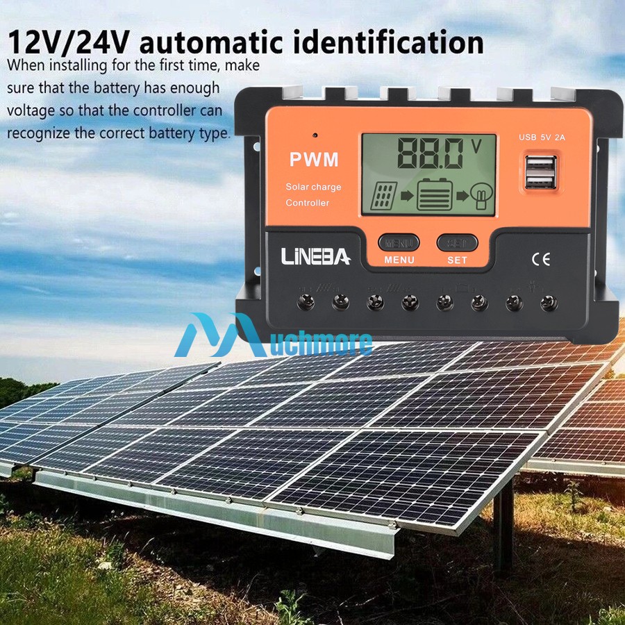 PWM 30A 60A 100A Solar Charge Controller 12V 24V 36V 48V DC Battery Regulator