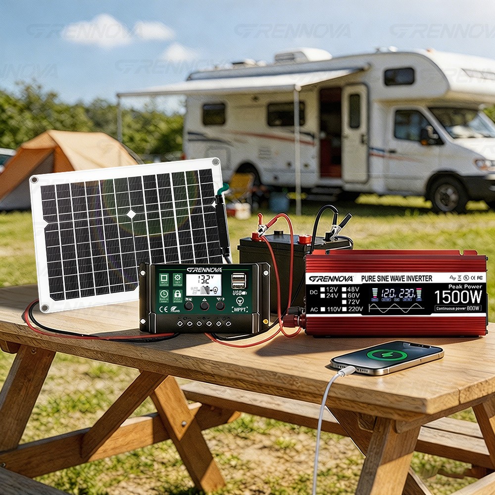 Grennova 1500W Solar System 50W Panel Set 12V To 110/220V Inverter + Controller