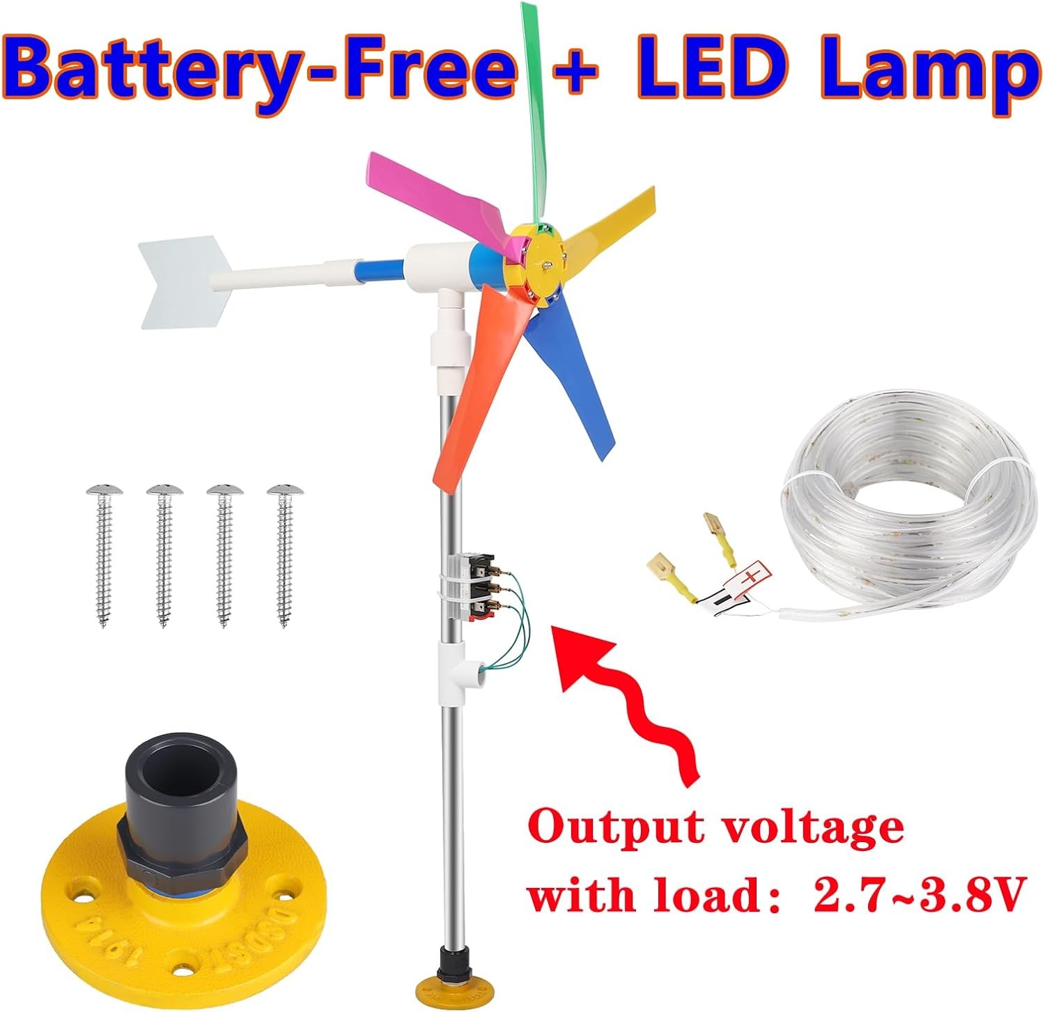 DIY Small Wind Turbine Generator Kit and Light Strip for Backyard Decoration