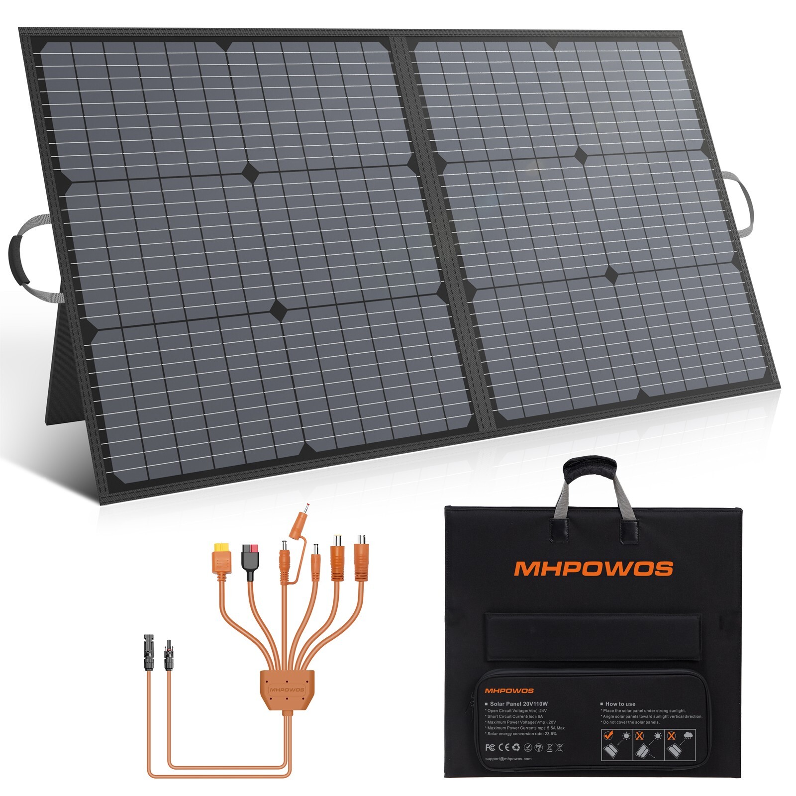 MHPOWOS Portable Monocrystalline Solar Panel Kit 110W / 220W High 23% Efficiency