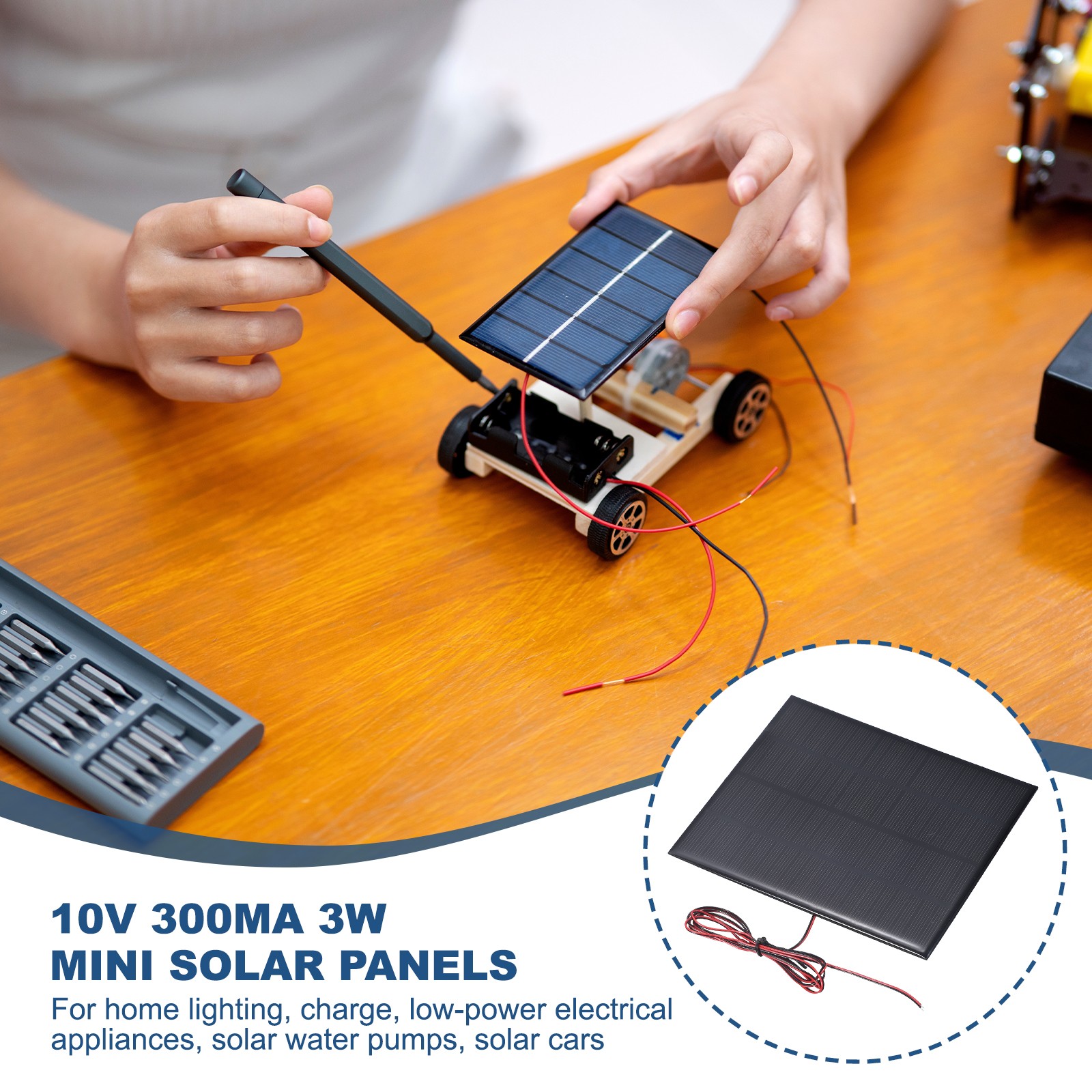 10V 3W 300mA Mini Solar Panels with Cable, 150 x 125mm