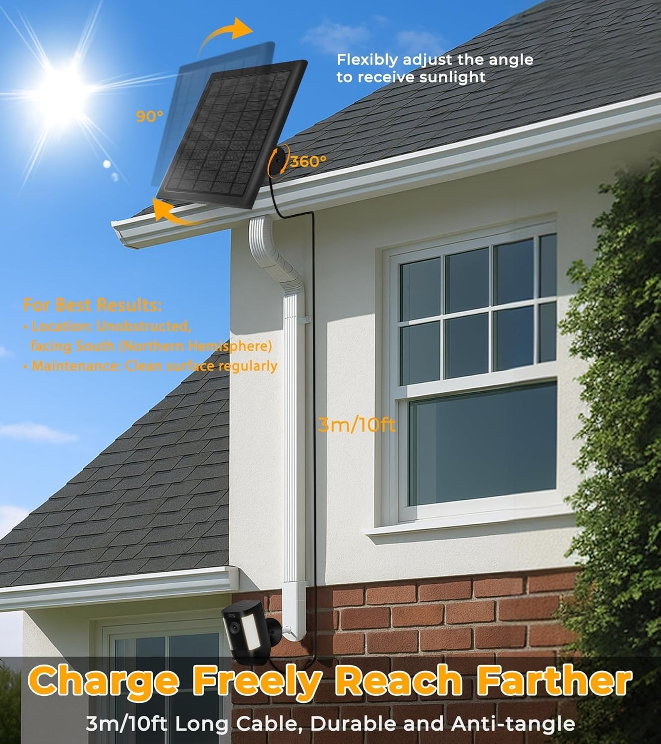Panel solar de 8 W para cámara Ring, paquete de 2 cargadores solares compatibles