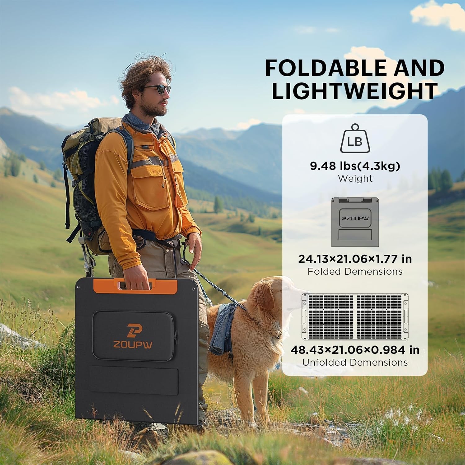 ZOUPW 100W Portable Solar Panel with Angle Guide 23.5%