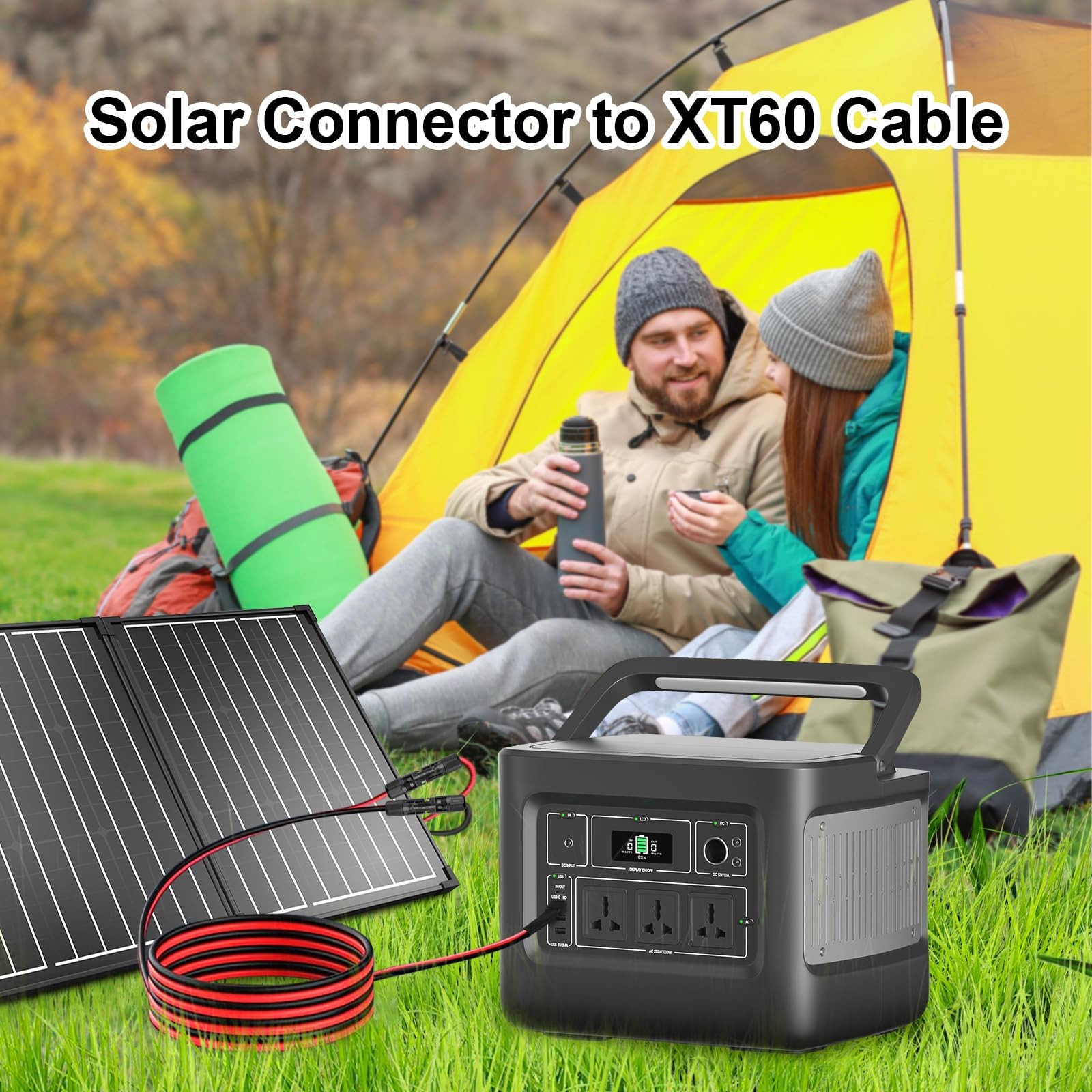Solar Connector to XT60 Cable 35FT, 10AWG Solar to XT60 Female Extension Cabl…
