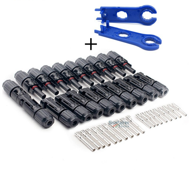 10 Pairs MC4 Solar Panel Connectors IP67 Waterproof PV Wire Cable W/ 2 Spanners