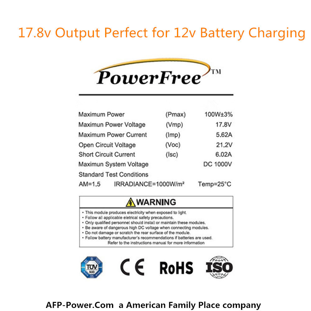 100W 100 Watt Photovoltaic Solar Panel + Free $20 Mount 12v volt Battery RV Boat
