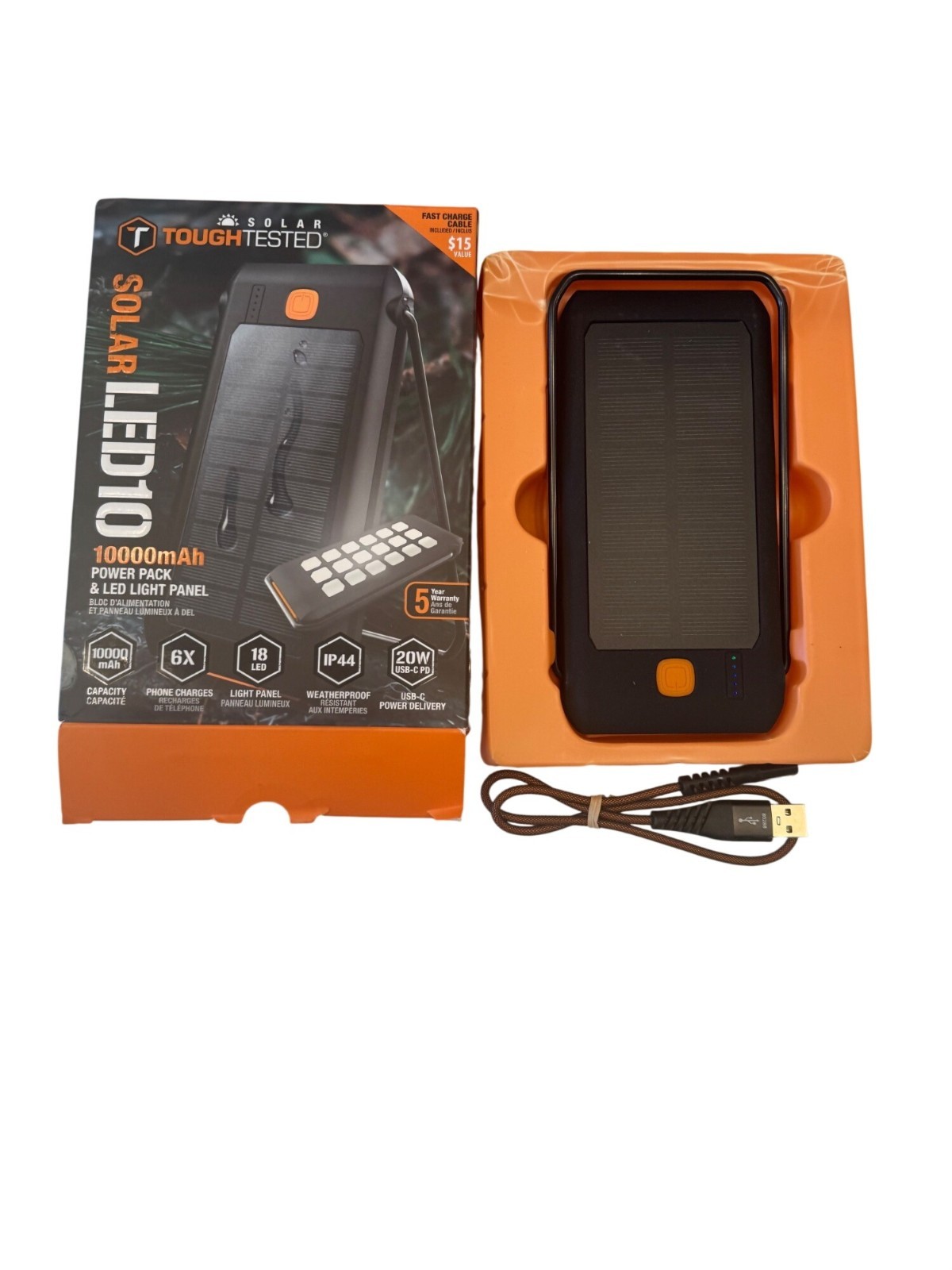 Tough Tested Solar IP44 LED10 Power Pack 10000mAh LED Light Panel NWB