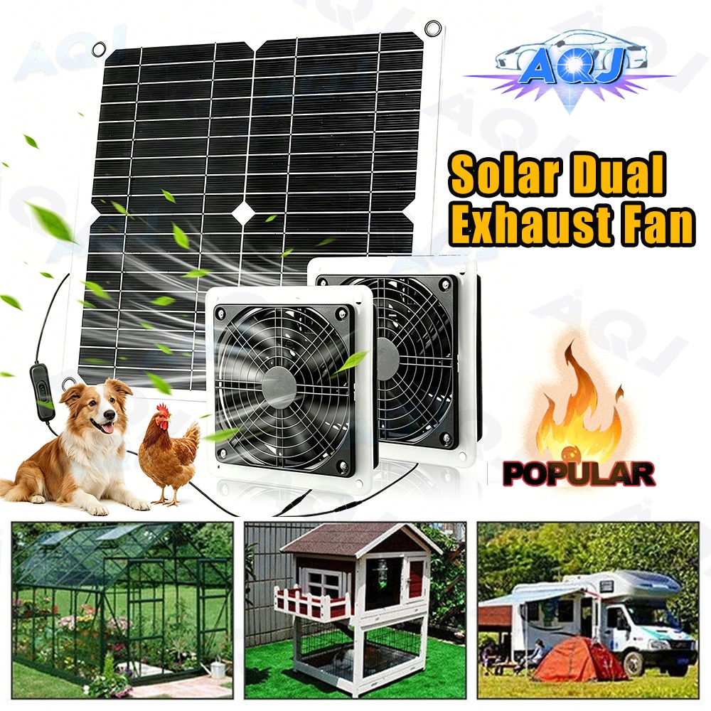 20W Solar Panel Kits with 2 Fans Waterproof for Chicken Coop Shed Greenhouse New