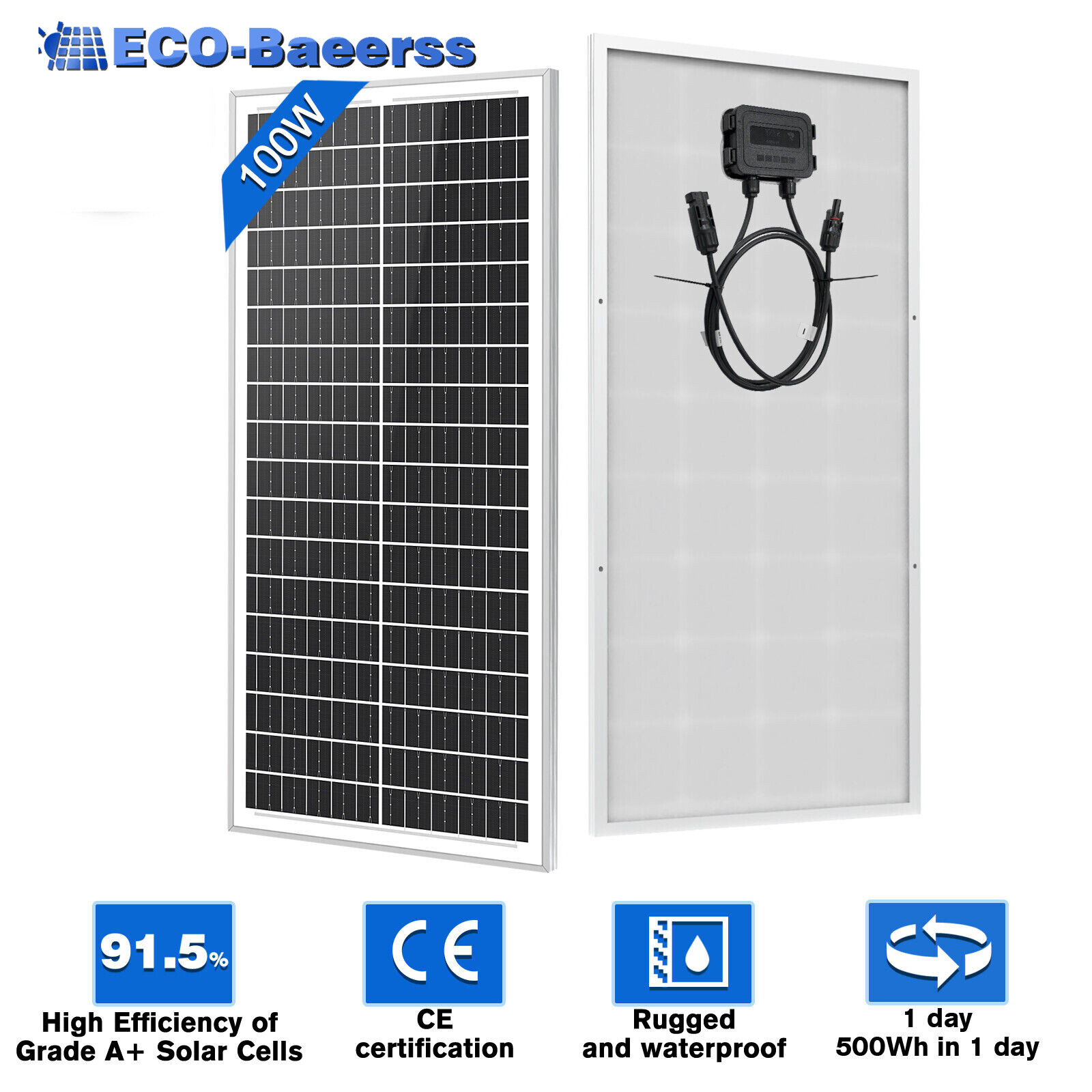 100W Watt 12V Monocrystalline Solar Panel For RV Camping Home Off Grid Golf Boat