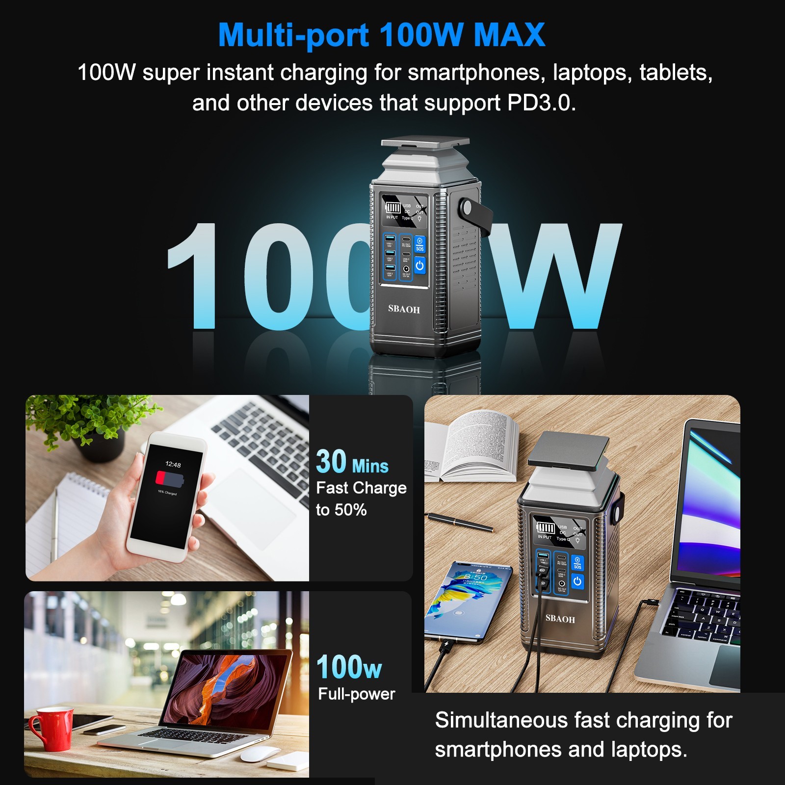 Portable Power Station,256Wh 80000mAh Solar Generator,LiFePO4 1.5 Hour Fast char