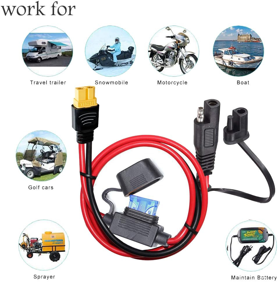 10AWG SAE to XT60 Connector Extension Cable,With 15A Protection Fuse