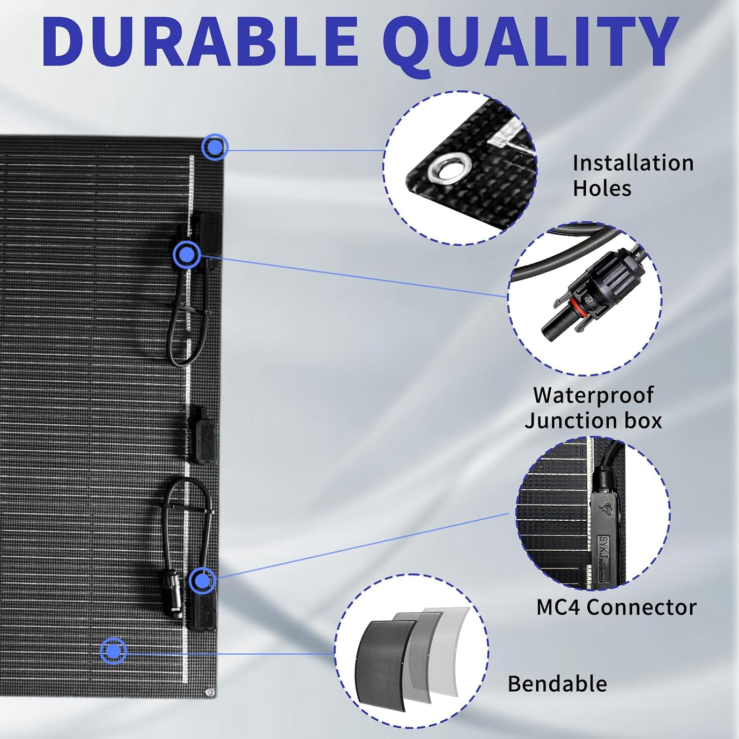 160W Flexible Solar Panels, 20BB N-Type Cells, 25.4% Efficiency, Bendable Portab