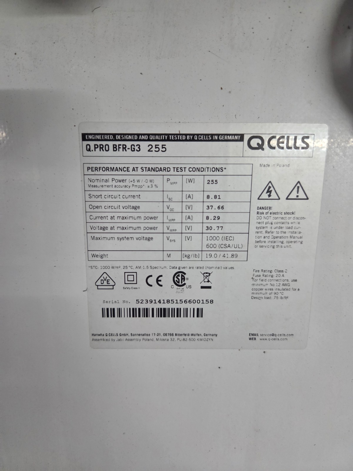 255W QCELLS QCELLS Q.PRO PRE-OWNED Solar Modules, panels Hanwha, also 260W 265W