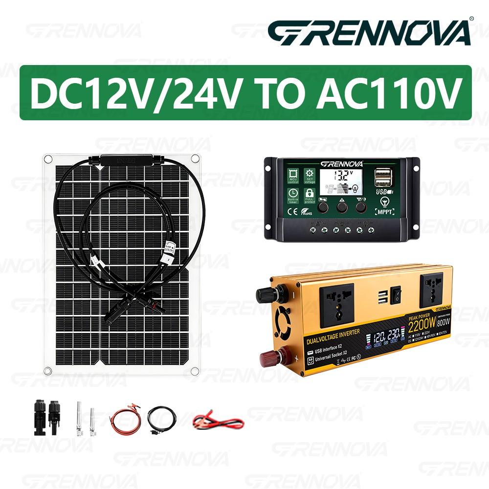 Grennova Plug and Play 2200W Full Off-Grid Solar System Mono 50W Panel 12V/24V