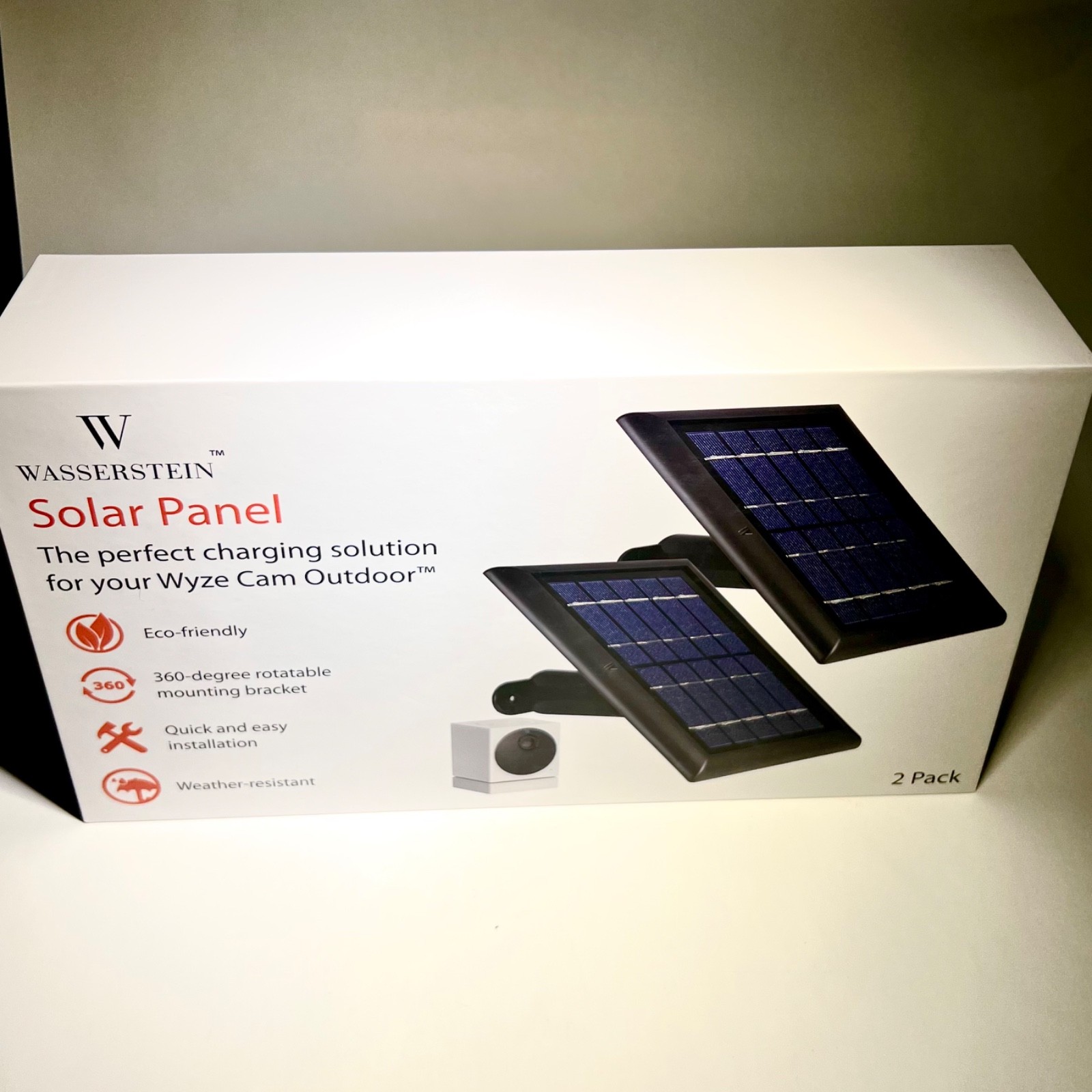 Wasserstein Solar Panel 2-Pack for WYZE Cam Outdoor V2/Pro White Weatherproof
