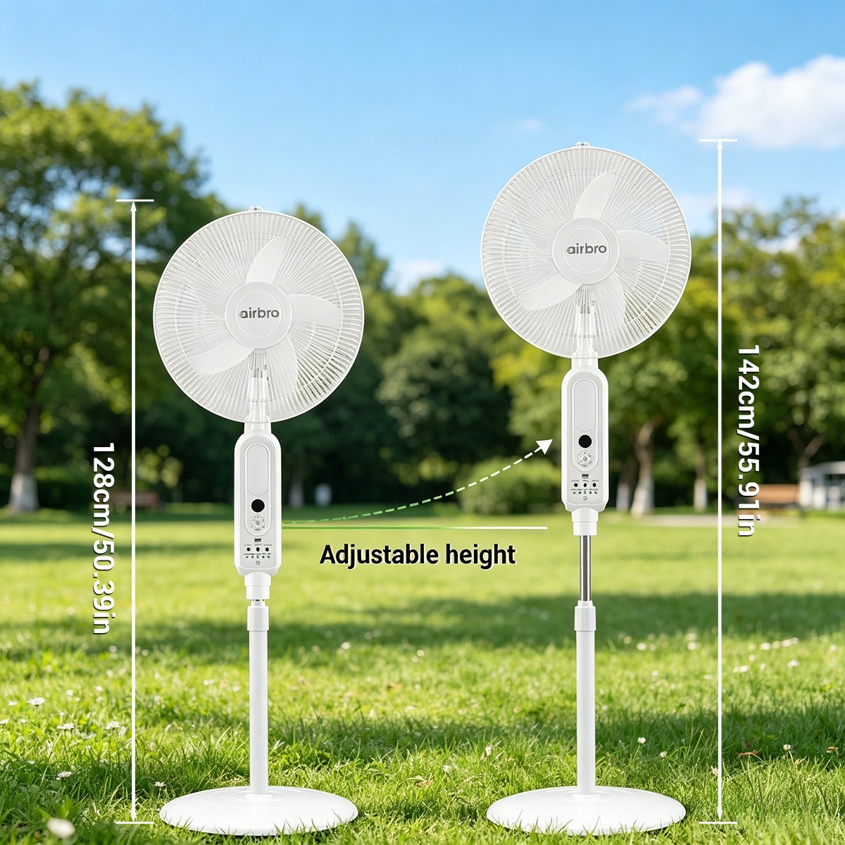 16″ Floor Standing Fan Solar Powered w/ 2PCS Emergency LED Bulbs Remote Outdoor