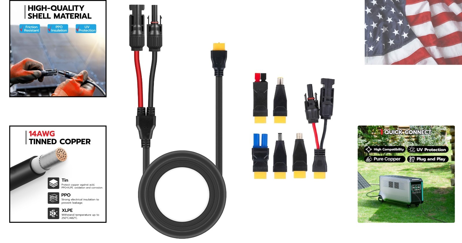Solar Panel Connector Kit 6 in 1 Cable Solar Connector 14AWG Heavy-Duty Cable…