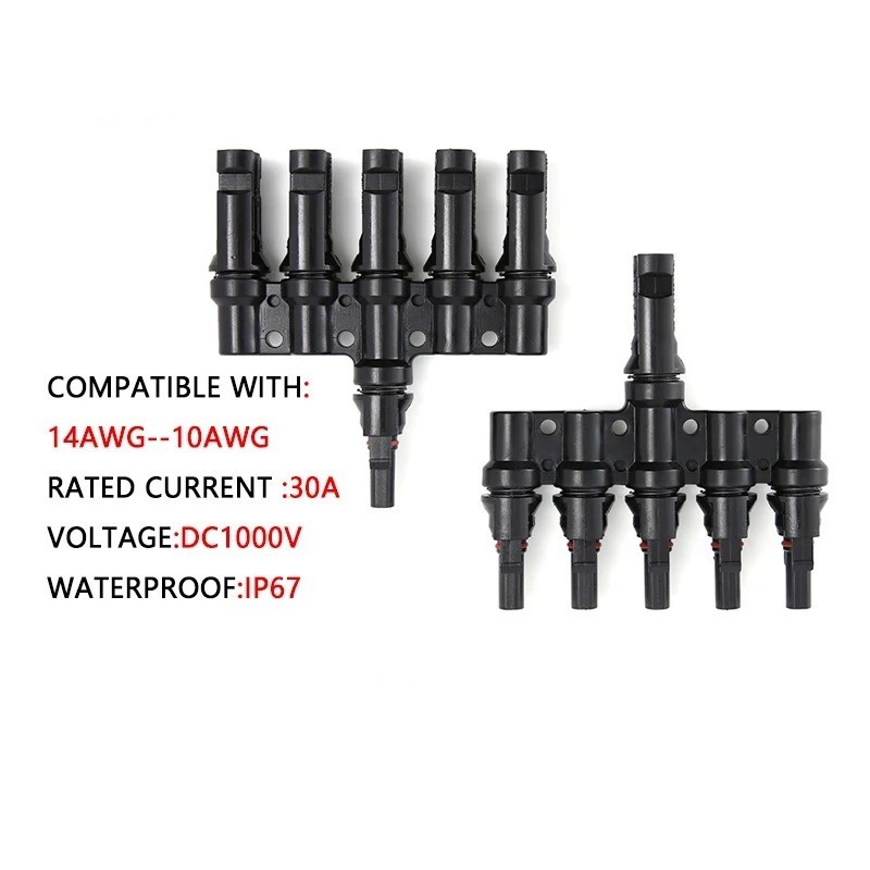 1 Pair Branch Connector 5-in-1 1000V 30A Parallel IP67 Waterproof MC4 For Solar