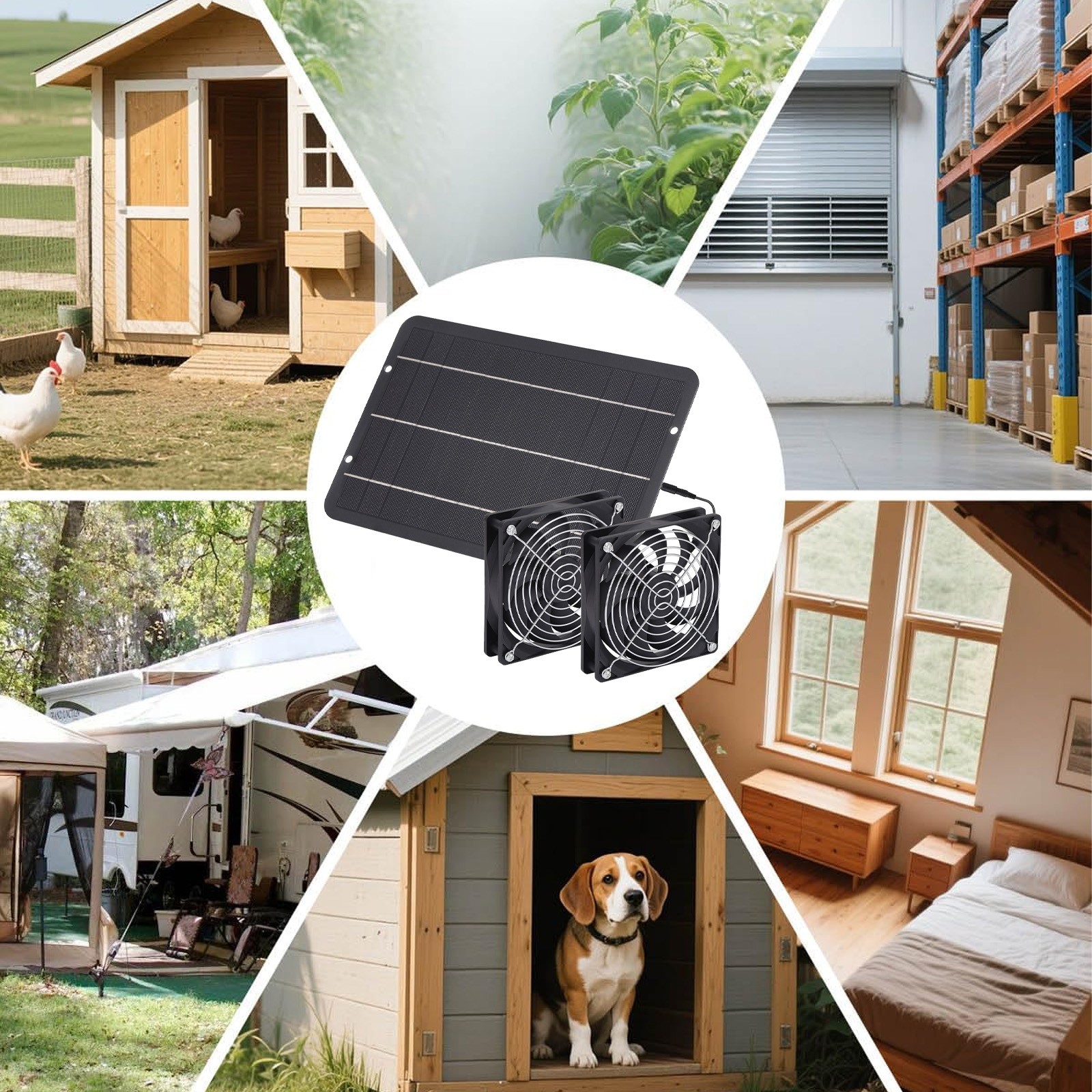 Solar Powered Fan Kit 6W Solar Panel Waterproof DC Exhaust Fan for Chicken Coop