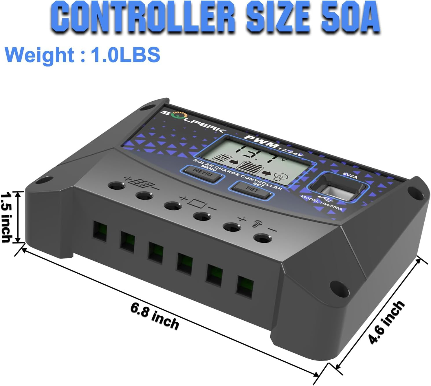 50A Solar Charger Controller 12V 24V Auto, Solar Panel Battery Intelligent Regul