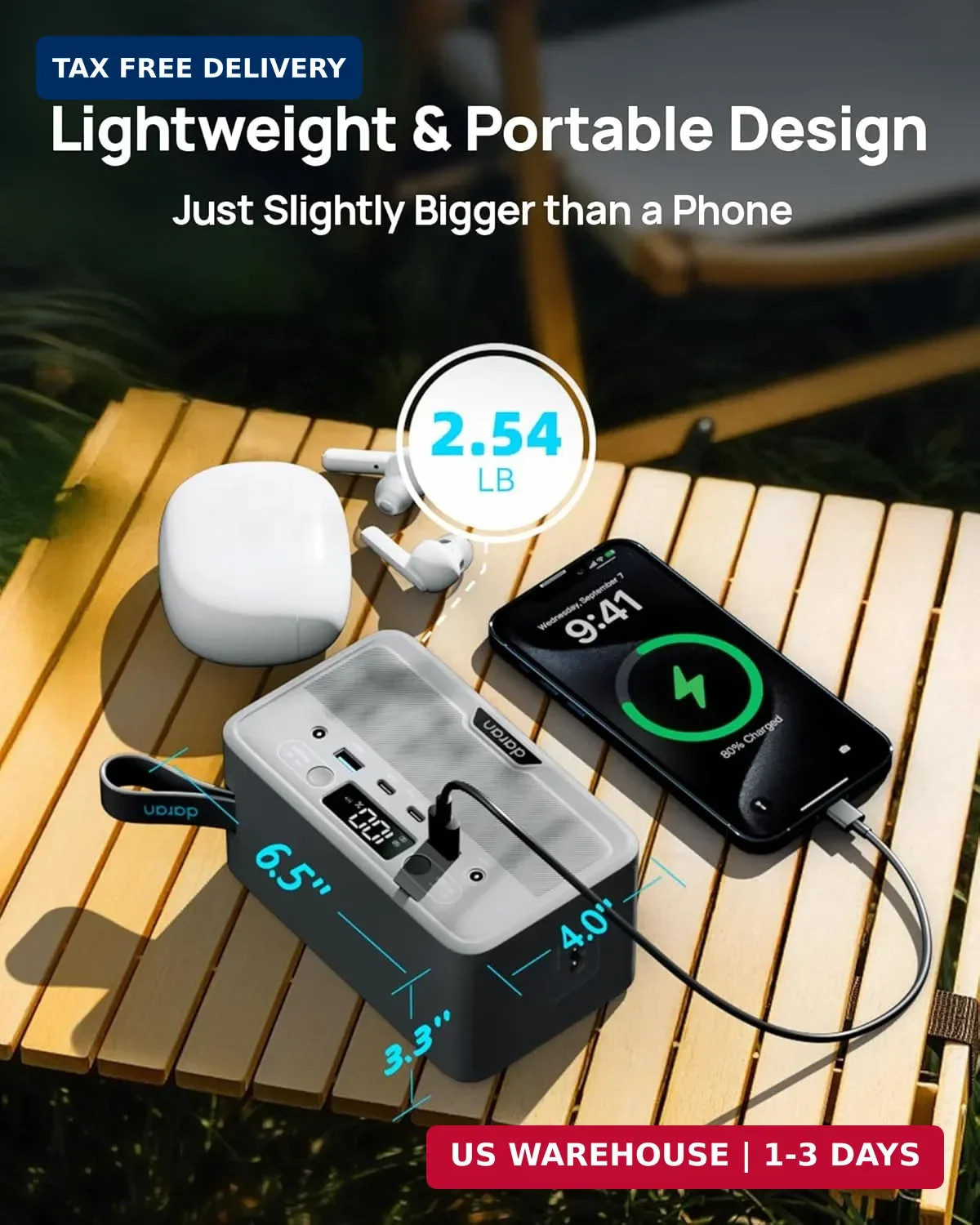 DARAN Portable Power Station 89.6Wh LiFePO4 Battery 100W(200W Peak) Solar Power