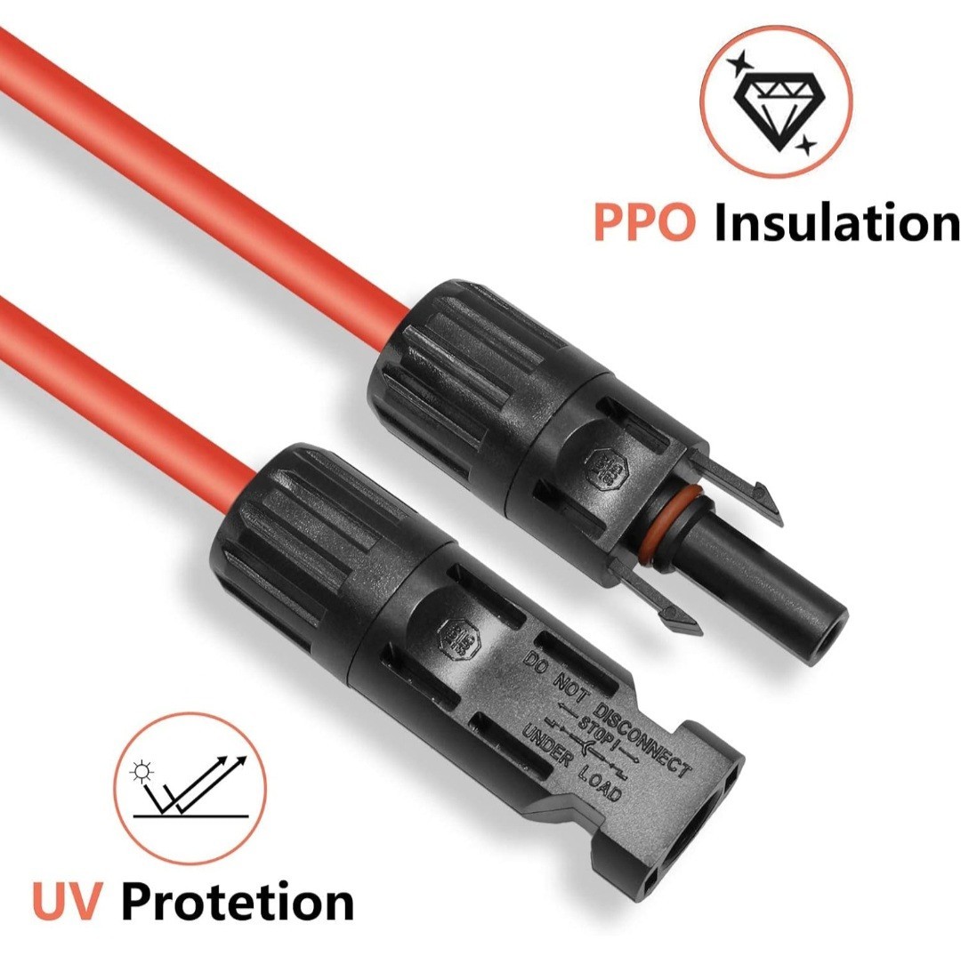 10 AWG Solar Panel Extension Cable PV Wire Solar Connector Pair Black & Red 6mm²