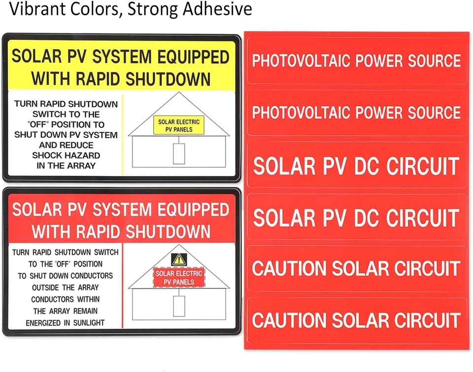 48 Pack PV Solar System Install Label Kit,Photovoltaic Safety Stickers,Nec 2020,