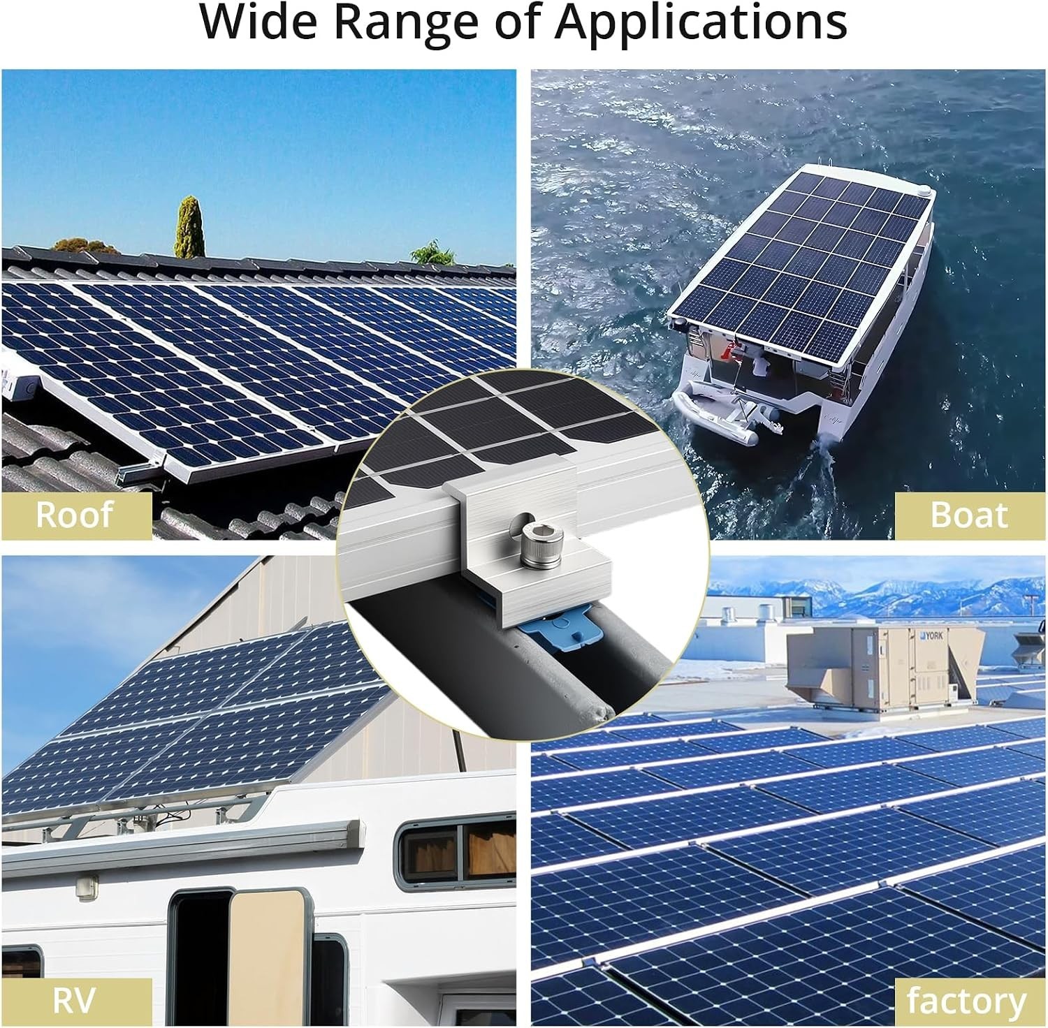 10PCS Solar Panel End Clamps 30/35mm Aluminum Unistrut Mount Kit Roof Silver