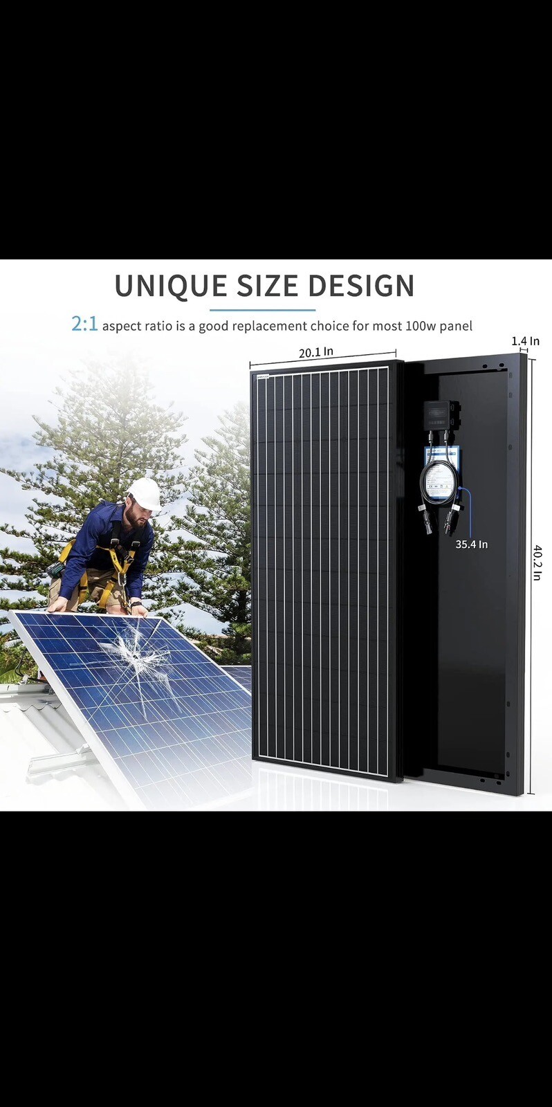 100w 12v Monocrystalline Solar Panel Module with Connector