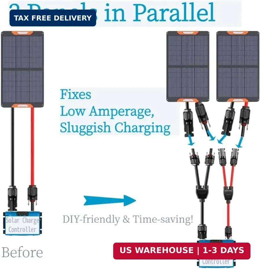 Solar Connectors Y Branch Parallel Panel Adapter Cable Wire Plug Tool Kit for PV