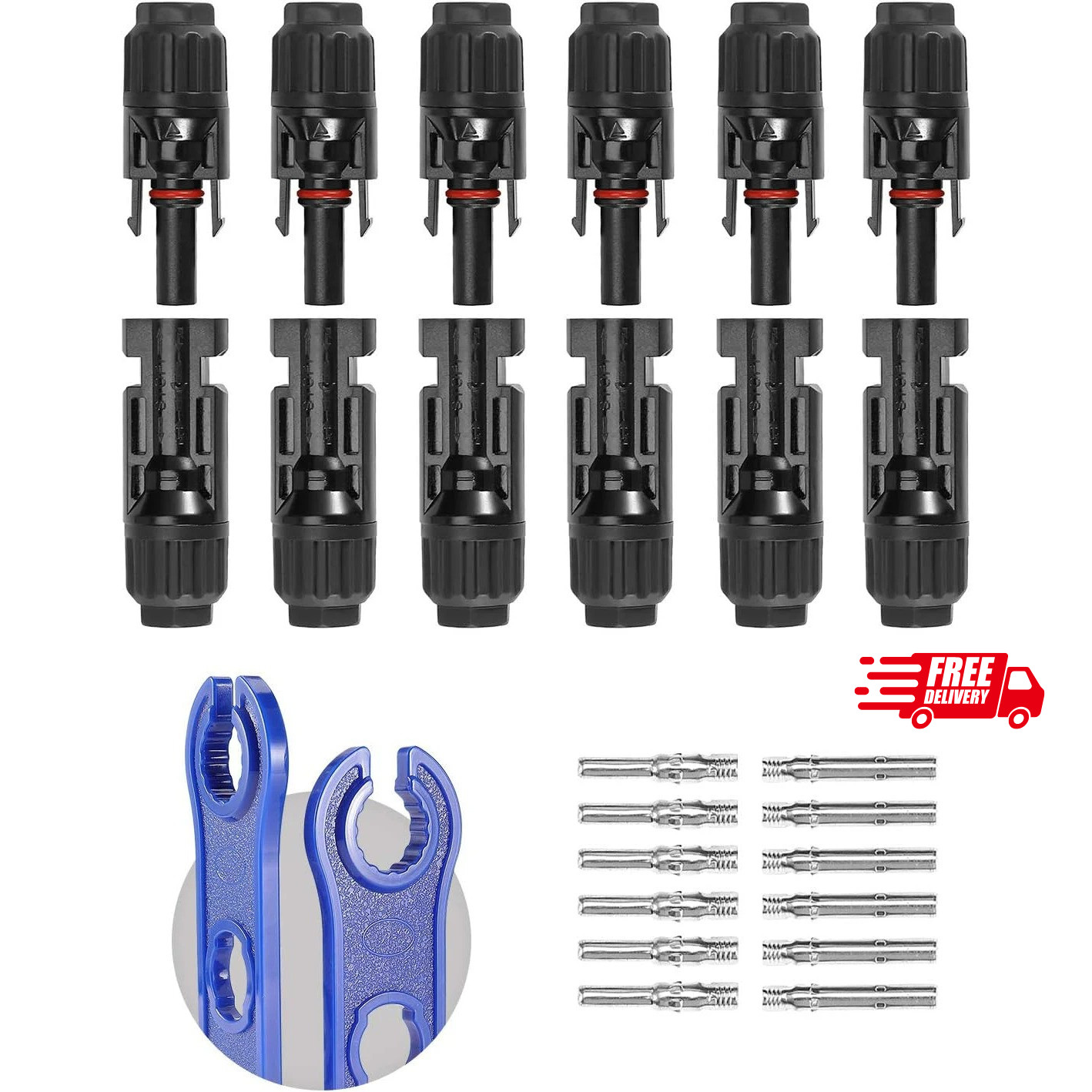12 PCS Solar Connectors with Spanners Solar Panel Cable Connectors 6 Pairs Male/
