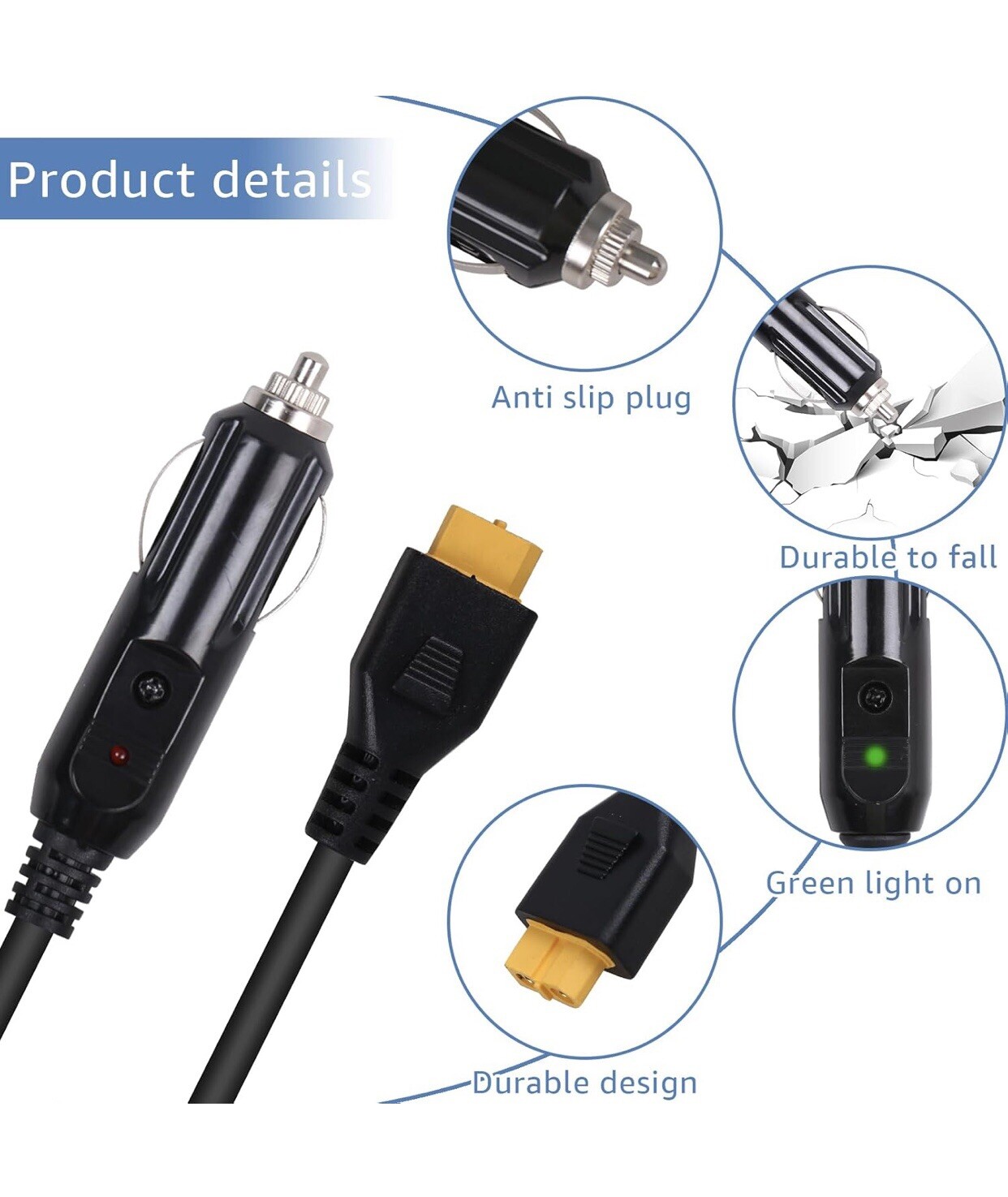 Portable12V/24V Car Charger Suitable for Ecoflow Delta/River, Bluetti EB55, Anke