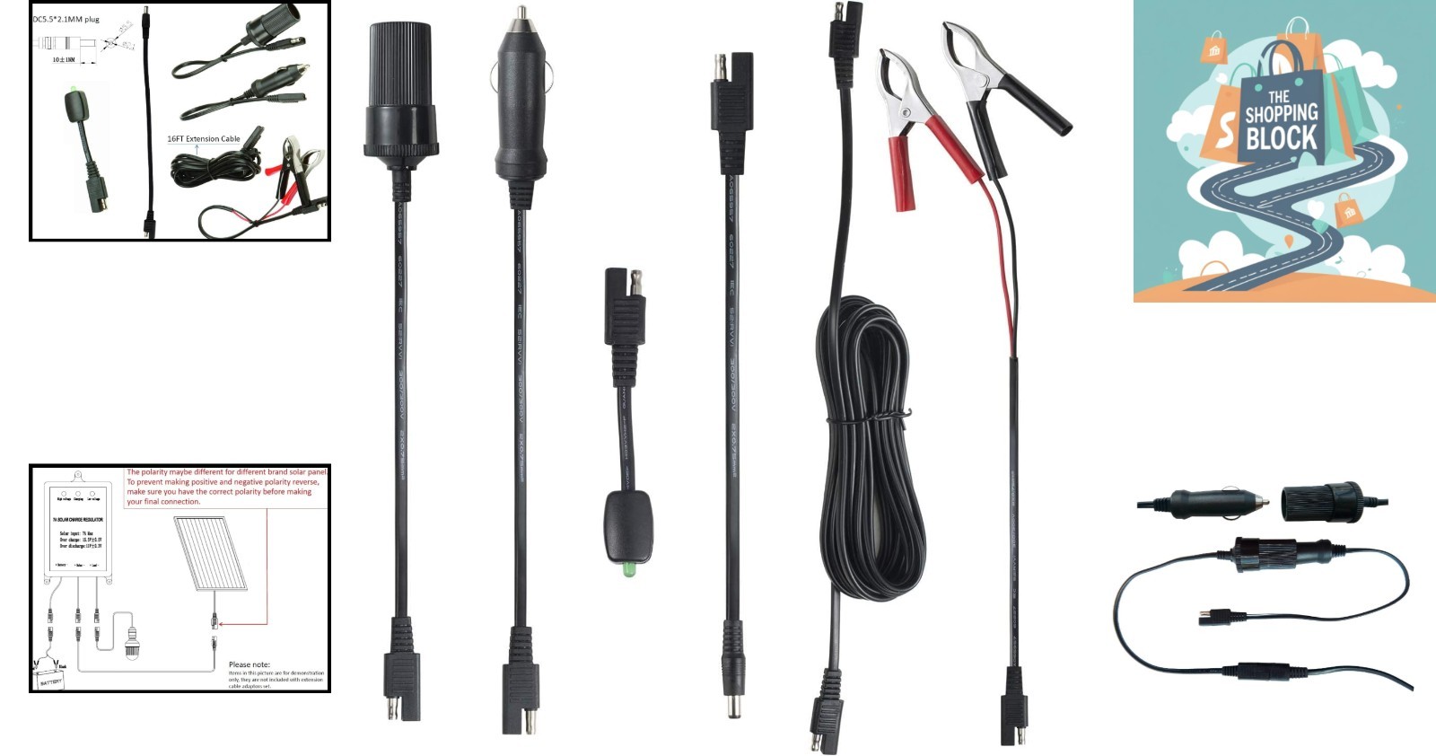 16FT SAE Extension Cable Kit for 12V Solar Panels, Battery Maintainers, Clamps
