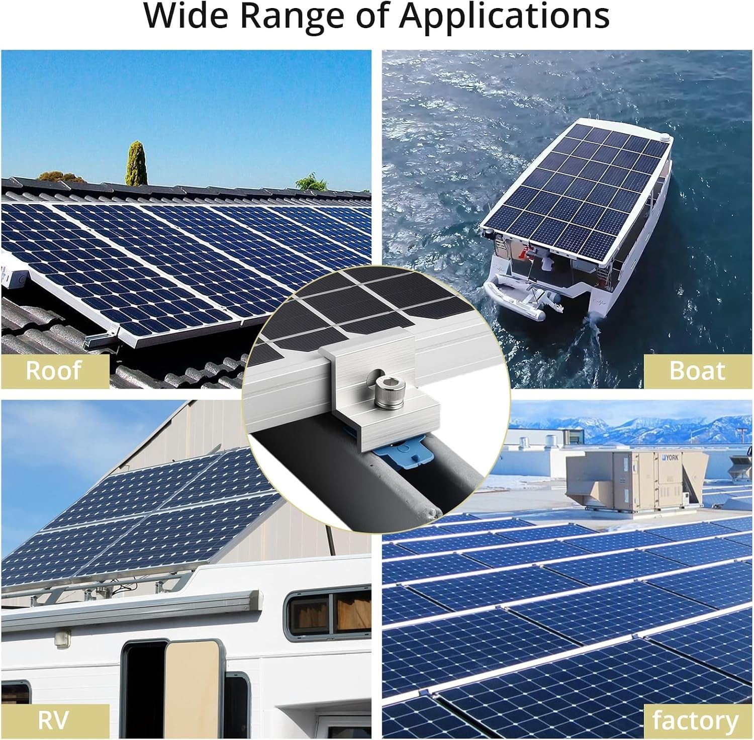 10PCS Solar Panel End Clamps 30/35mm Aluminum Unistrut Mount Kit Roof Silver