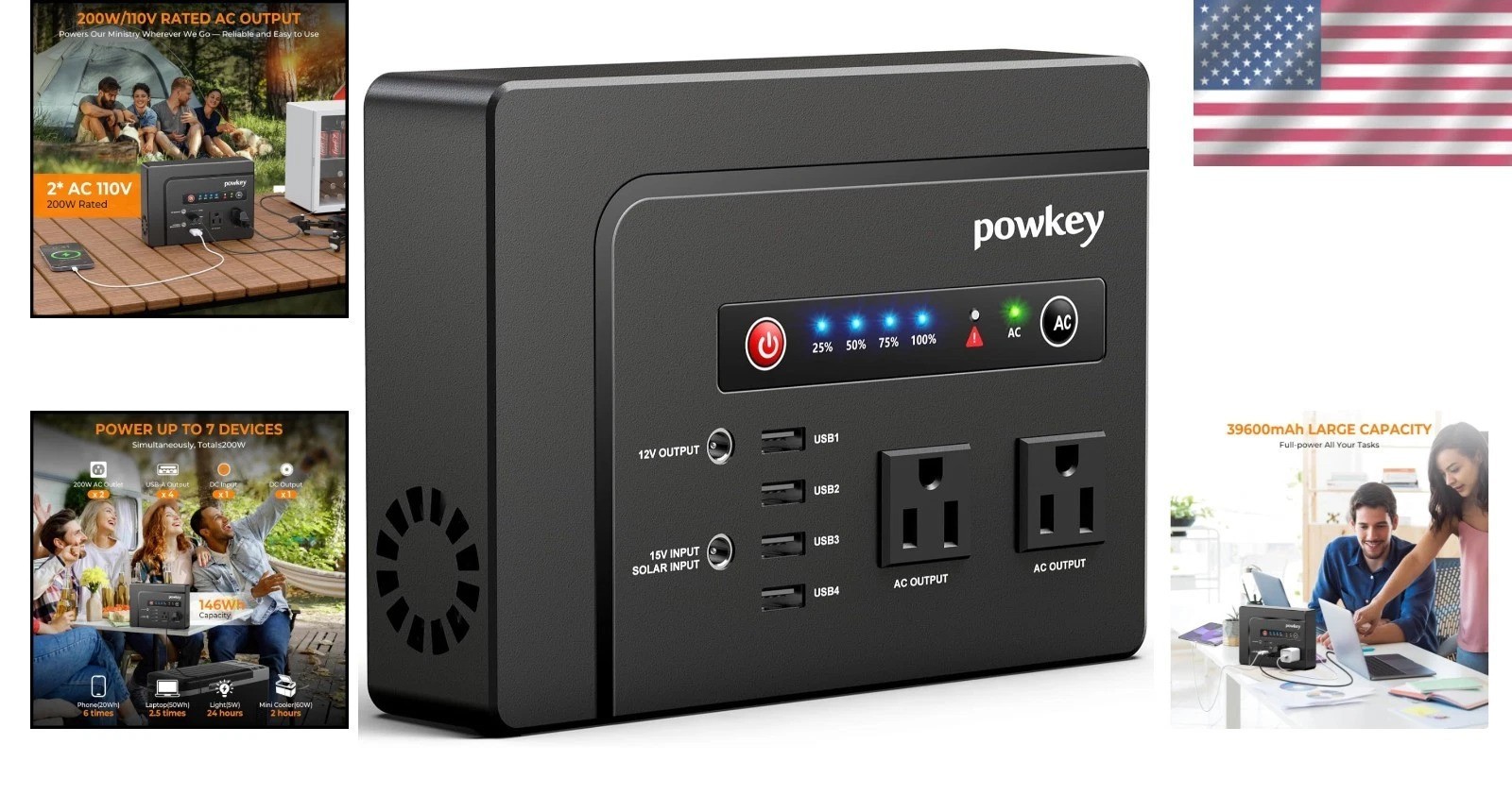 Portable Power Station 200W with 146Wh Capacity, Ideal for Camping & Travel