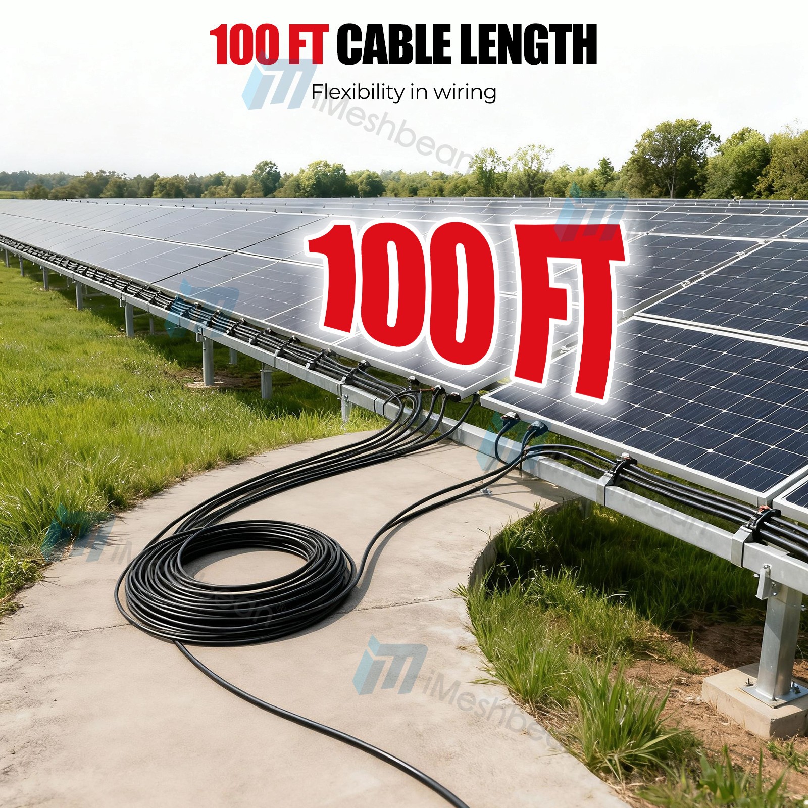 100FT 10AWG Black Solar Panel Extension Cable PV Wire Waterproof Solar Connector