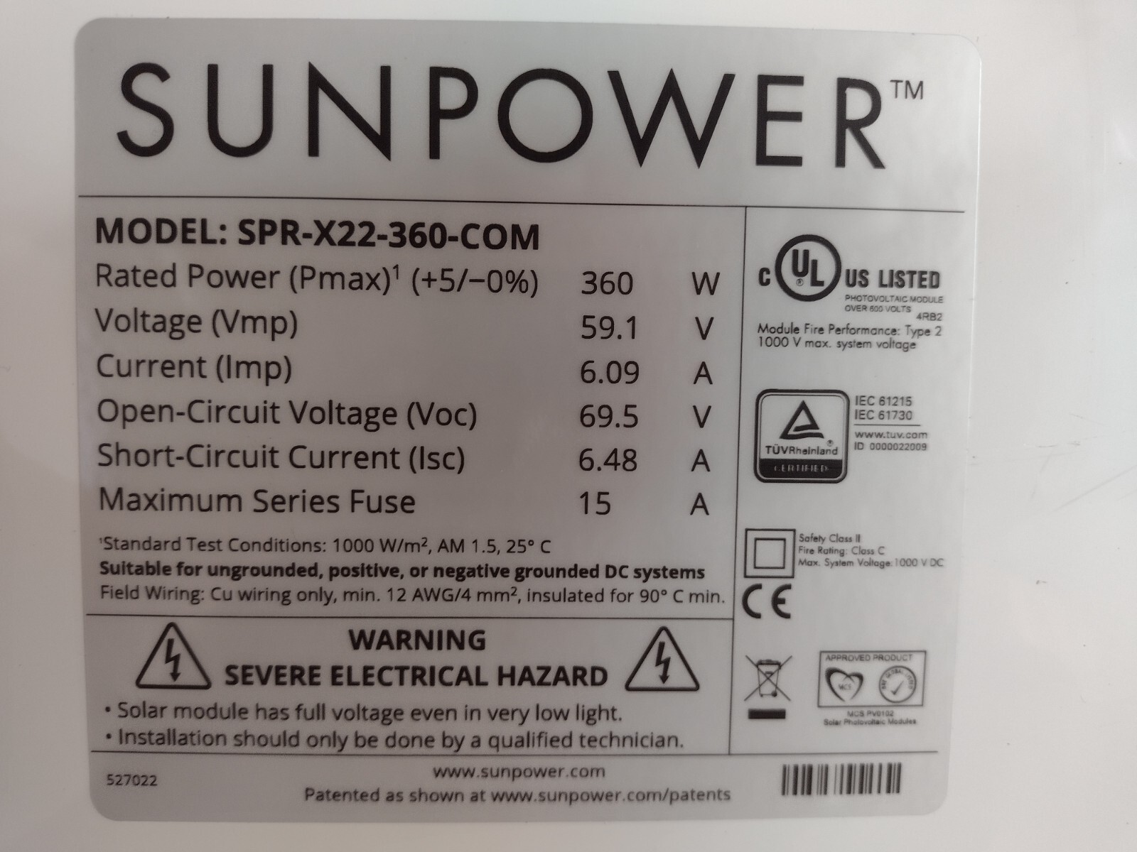 SunPower Solar Panels Modules 240-360 watts Tucson Arizona, 22.7