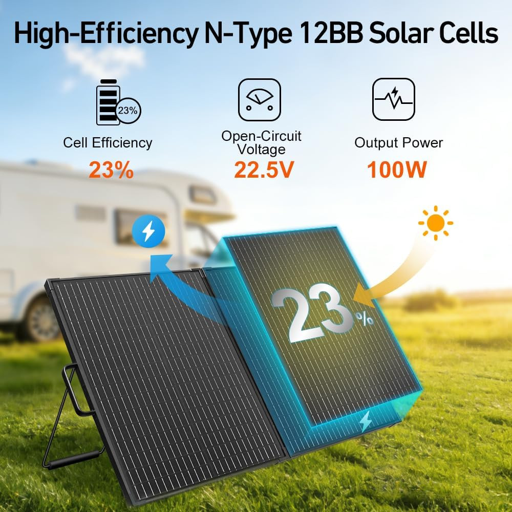 Solar Suitcase 100W Portable Foldable Solar Panel 18V Monocrystalline 23.8 * 19.