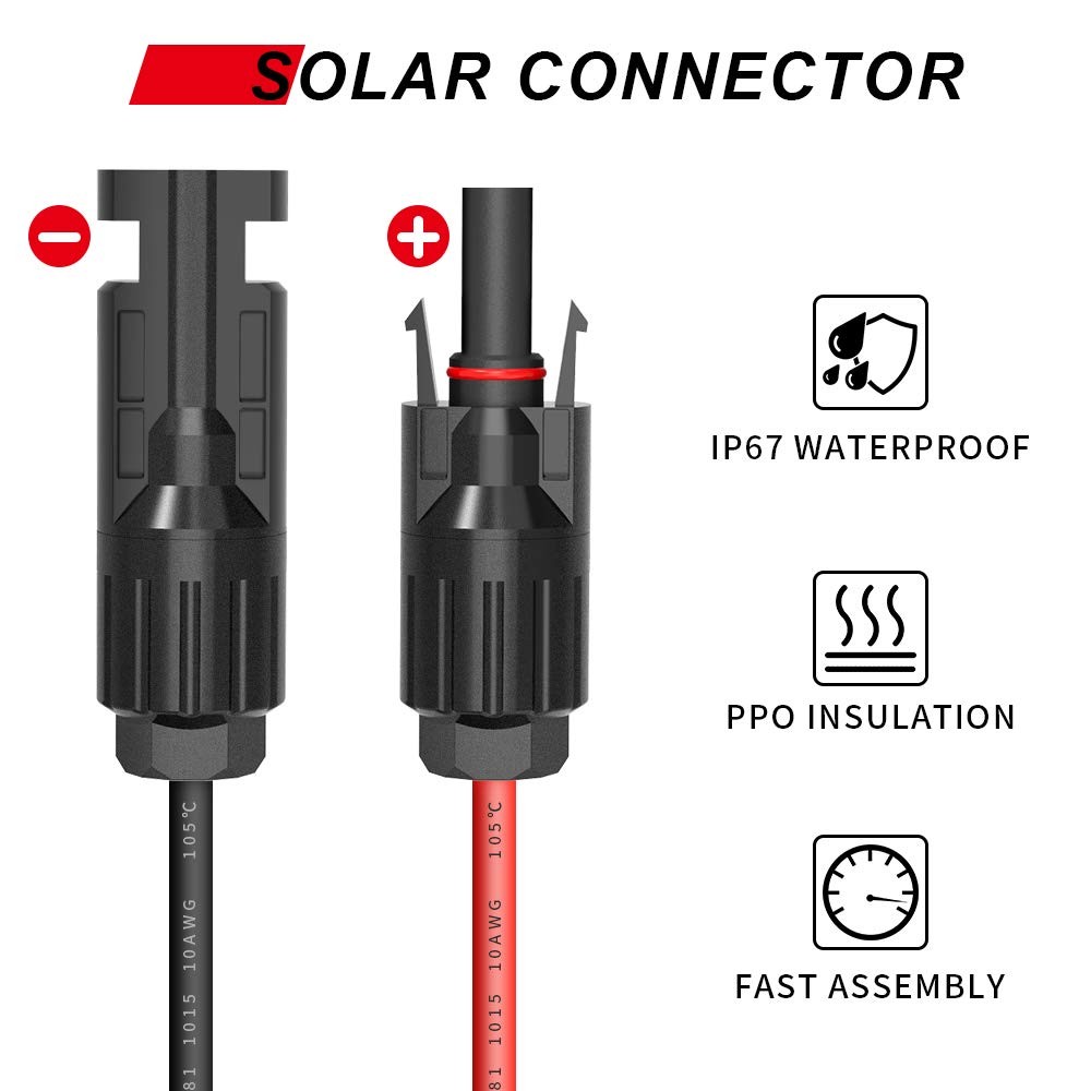 Solar Panel Connector Cable, 10AWG SAE Connector to Male & Female Solar Conne…