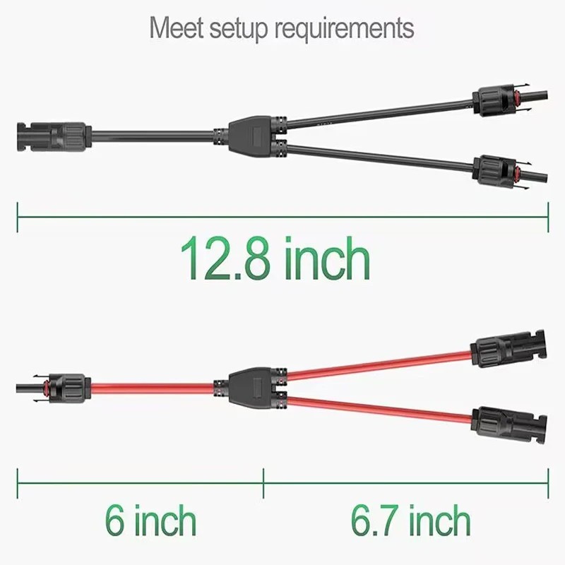 Solar Y Branch Connector Cable Pair Parallel Adapter M/F MC4 Red Black