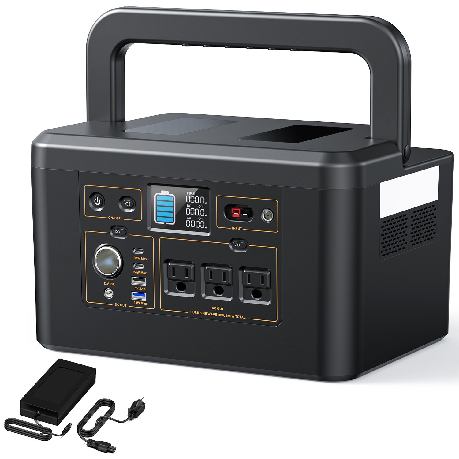 Portable Power Station 650W LiFePO4 Battery Solar Generator +100W Solar Panel