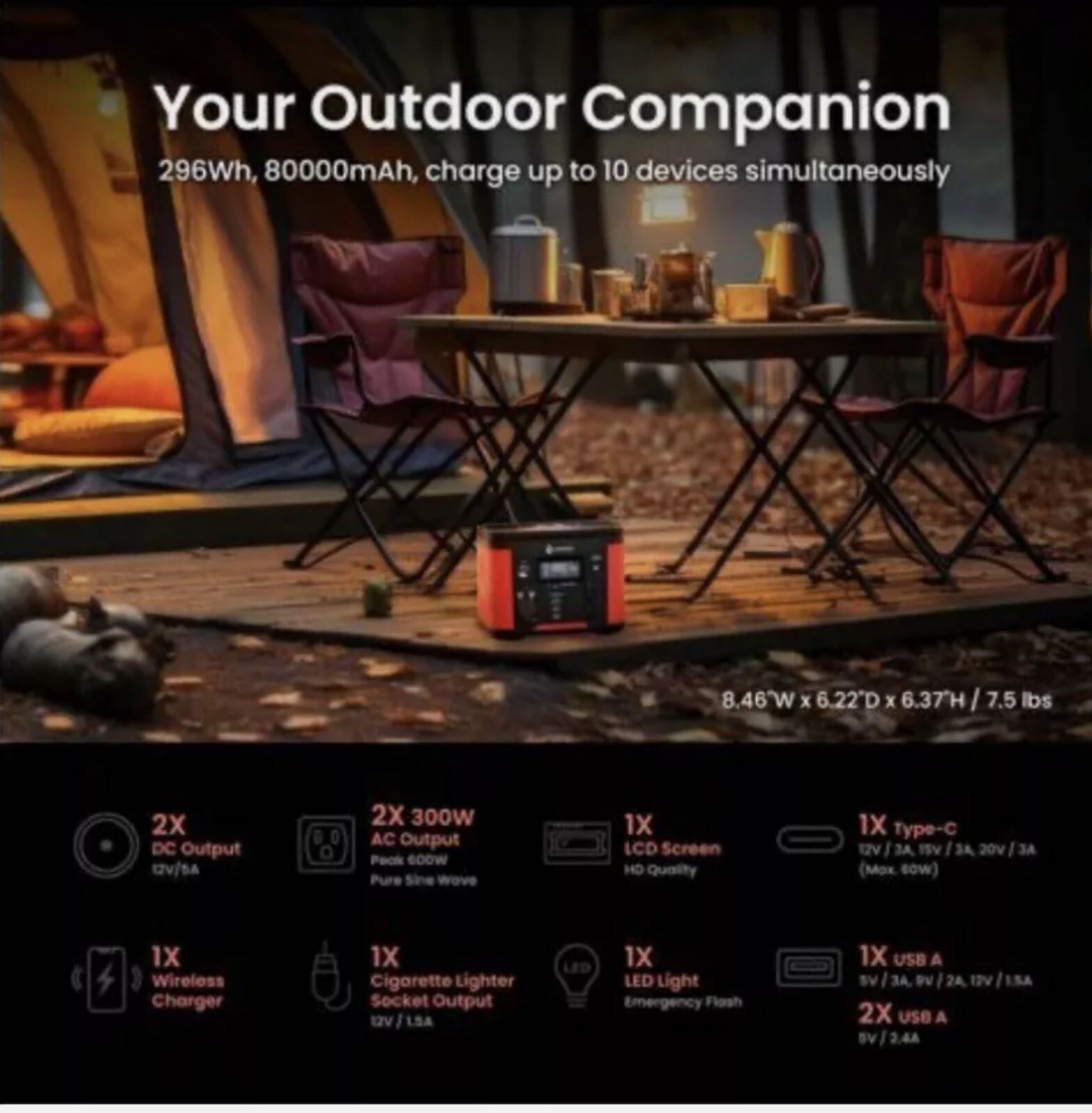 ARROWHEAD OUTDOOR 296W Portable Power Station Lithium Solar Generator Peak 600W