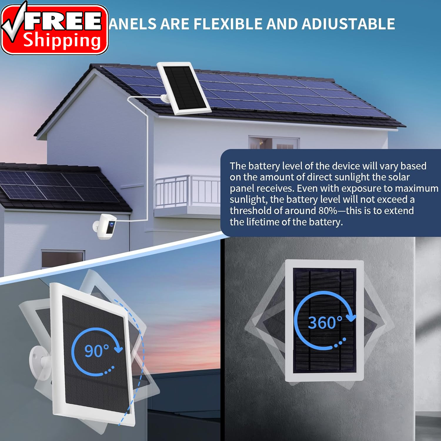 Solar Panel for Ring Camera(2Nd Generation), 2 Pack 5W Solar Panel with 10FT/3M