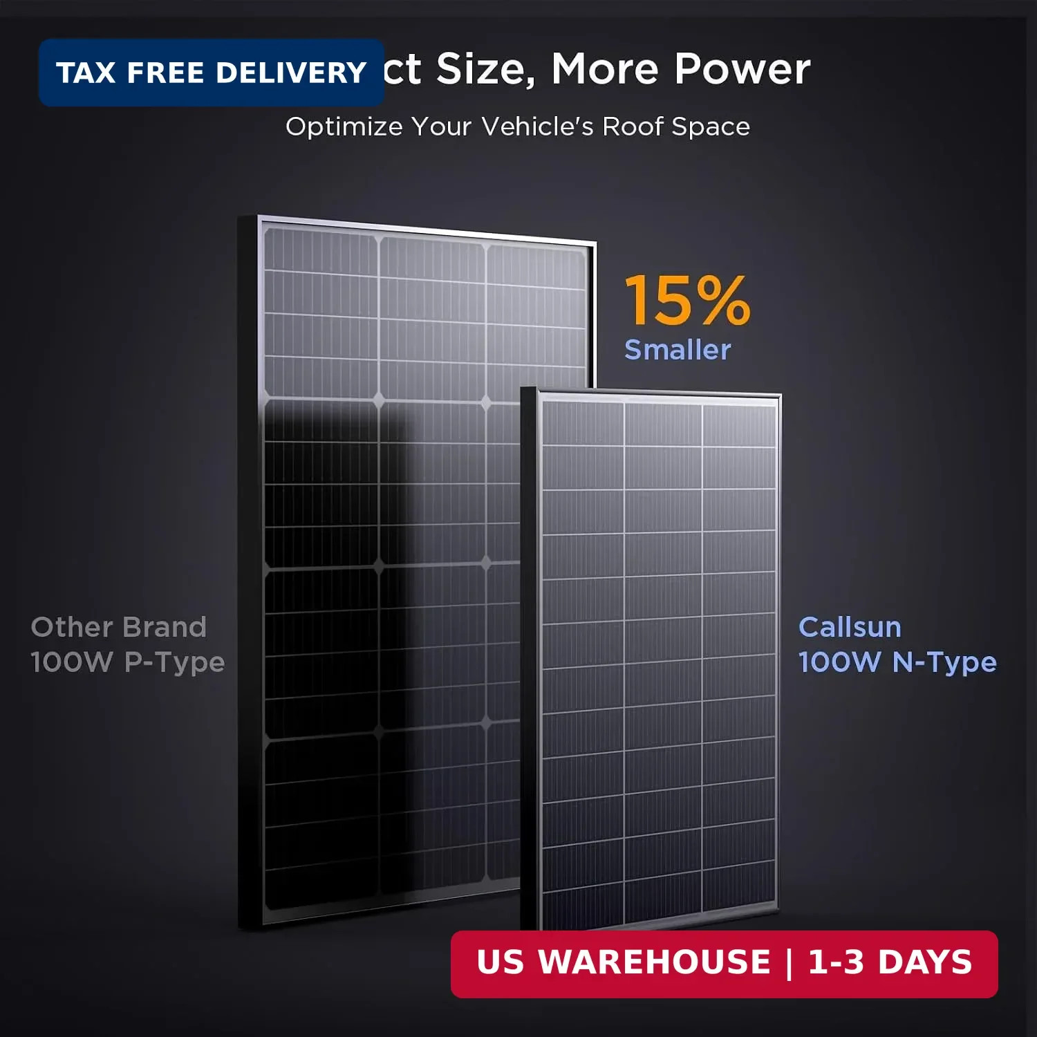 N-Type 16BB 100 Watt Solar Panel, 100W Solar Panel with 25% High Efficiency Mono