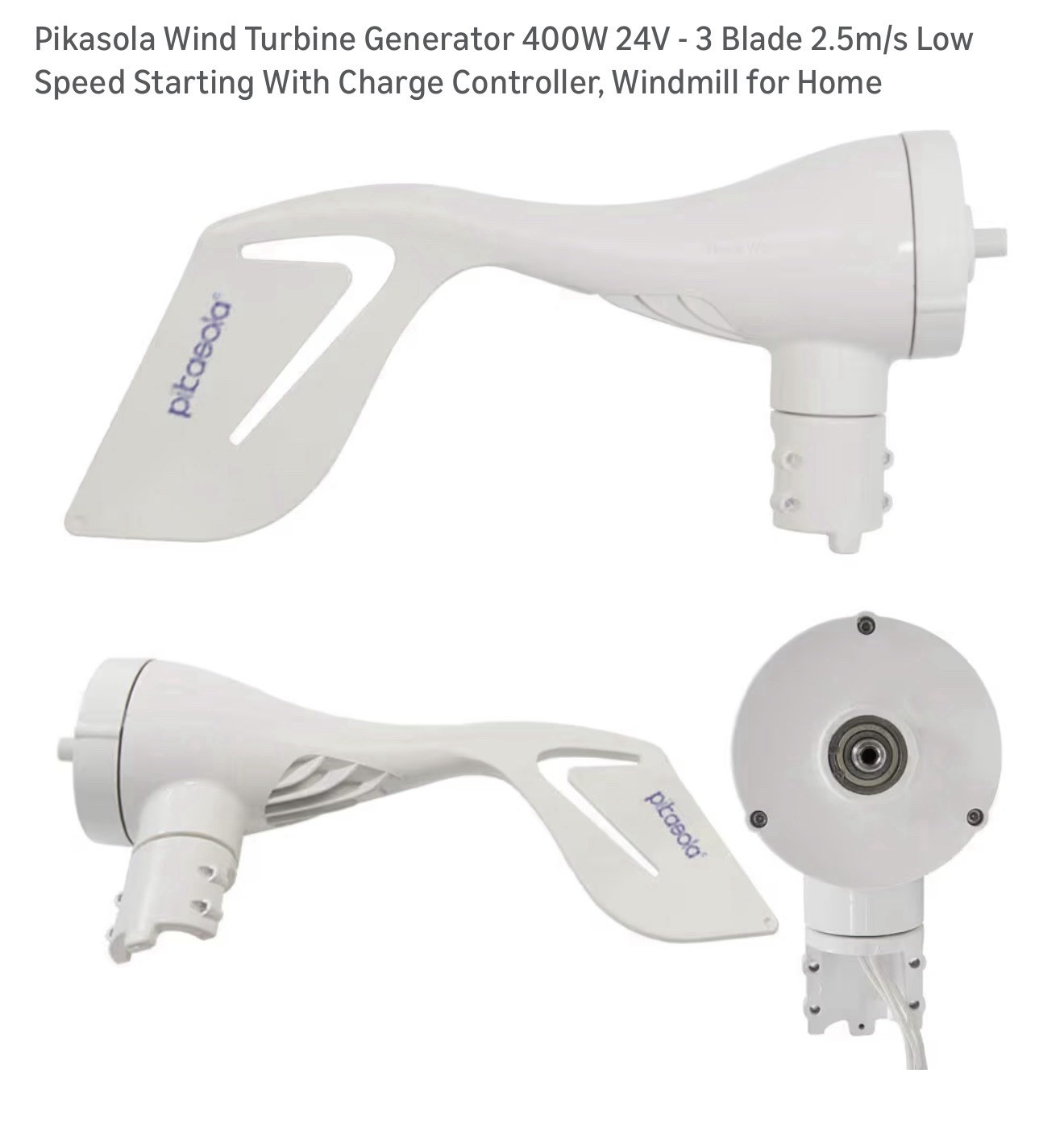 Pikasola Wind Turbine Power Generator 400W 24V – 3 Blade With Charge Controller