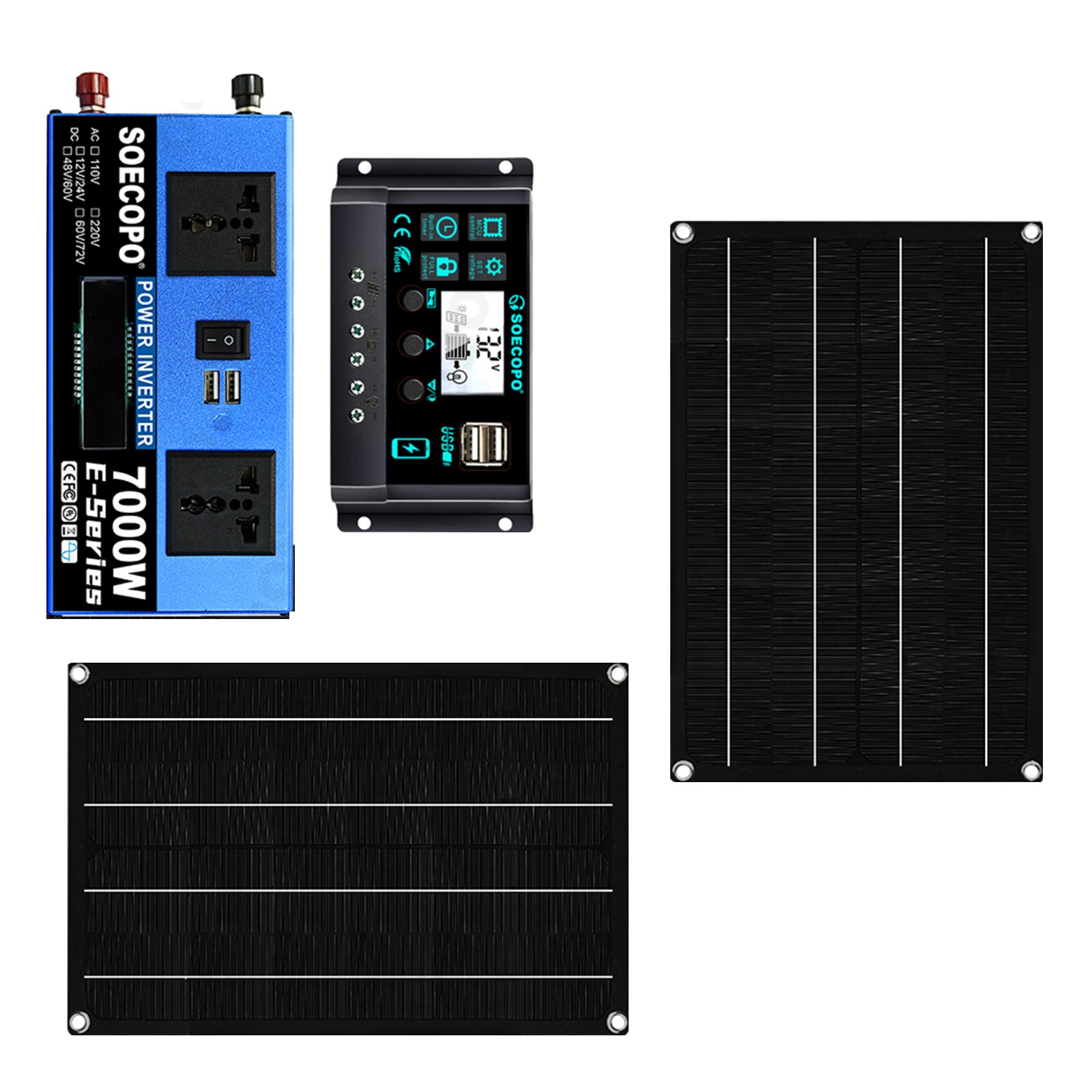 7000W Solar Kit | Sine Wave Inverter+2High-Conversion Solar Panels+100A Charger